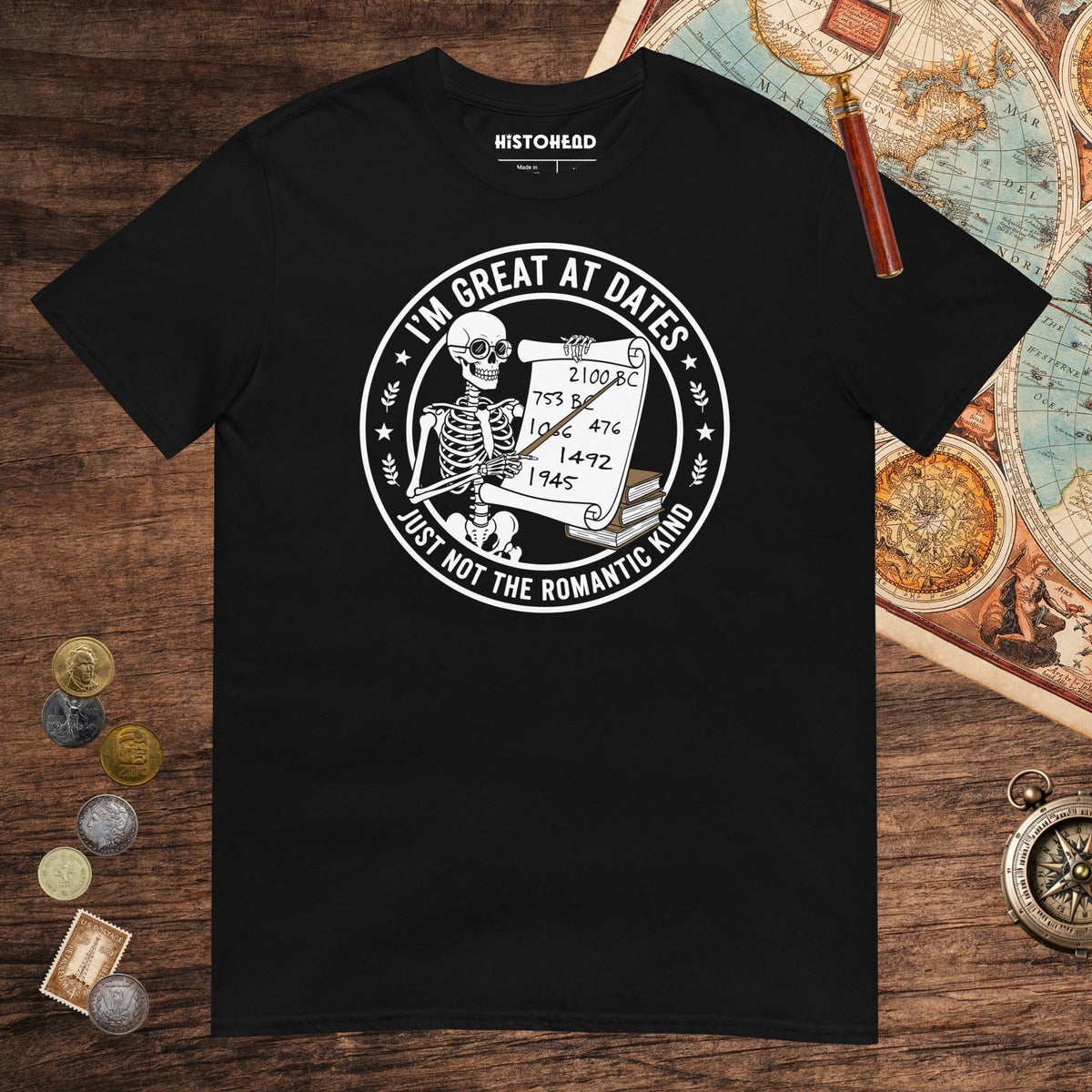 Black Great At Dates Tee - history buff gift by HistoHead