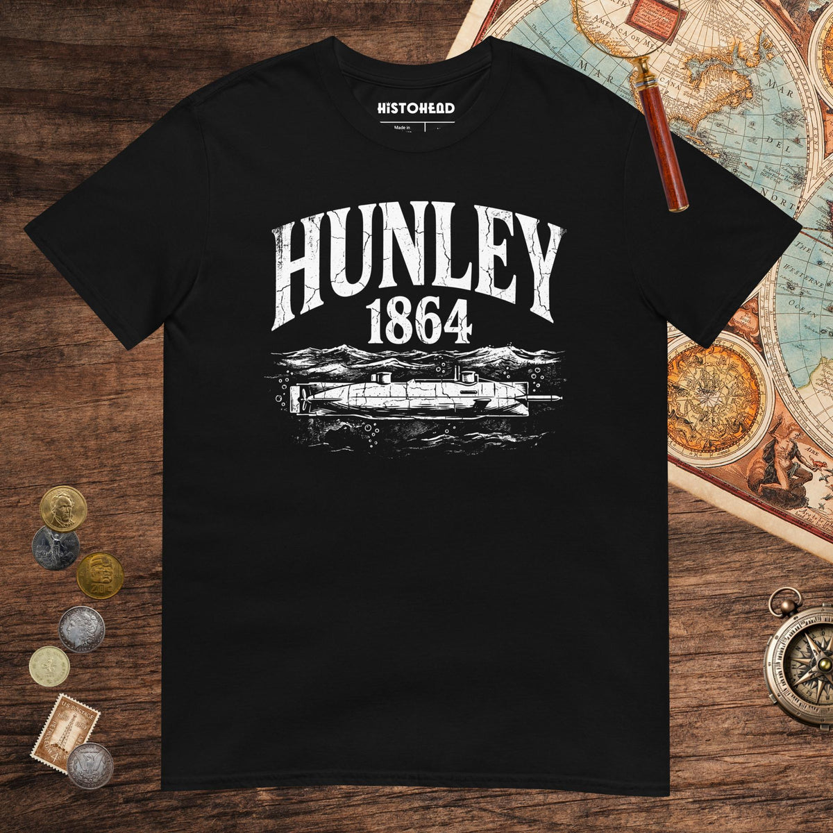 Black Hunley Submarine Tee - history buff gift by HistoHead