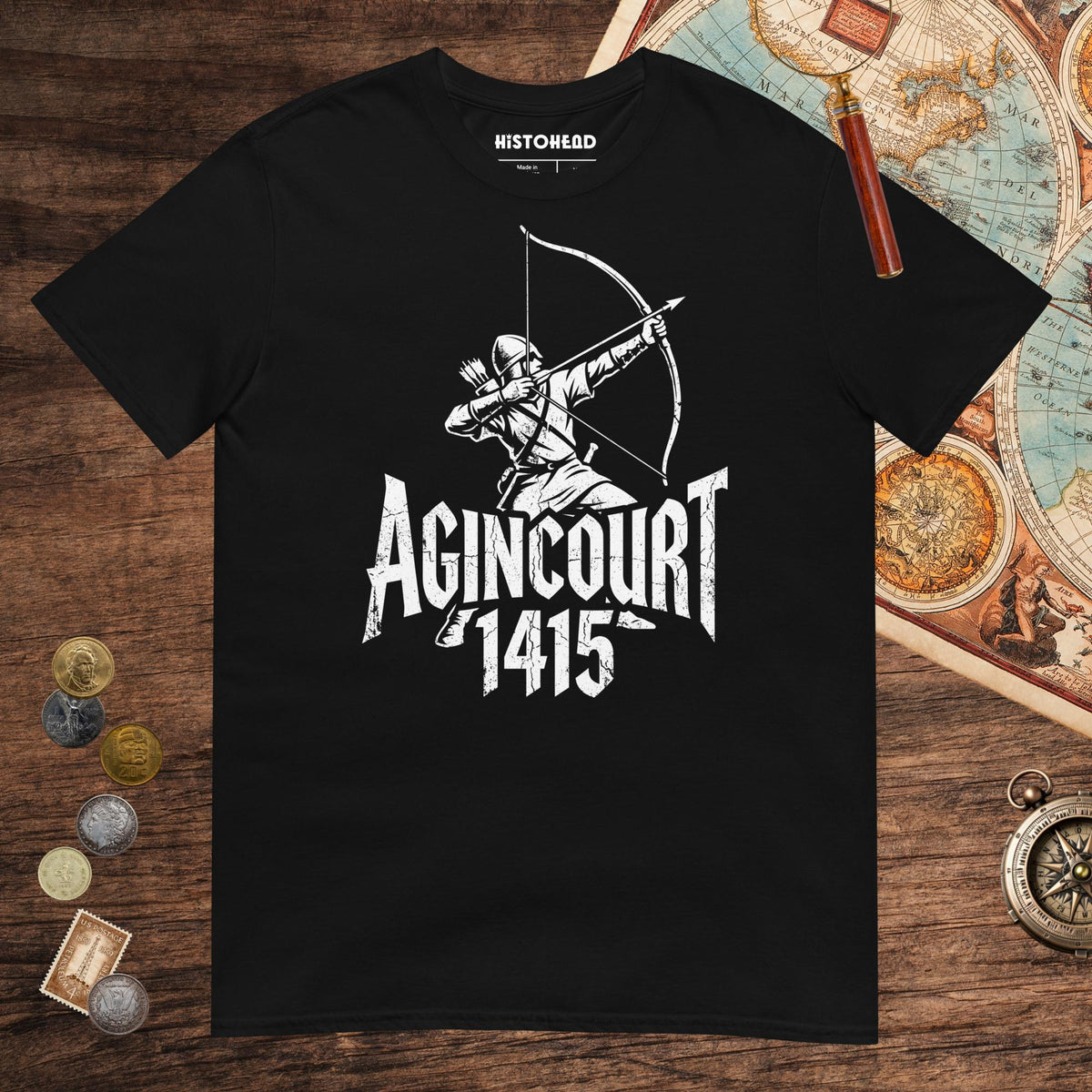 Black Agincourt 1415 Longbowman Tee - history buff gift by HistoHead