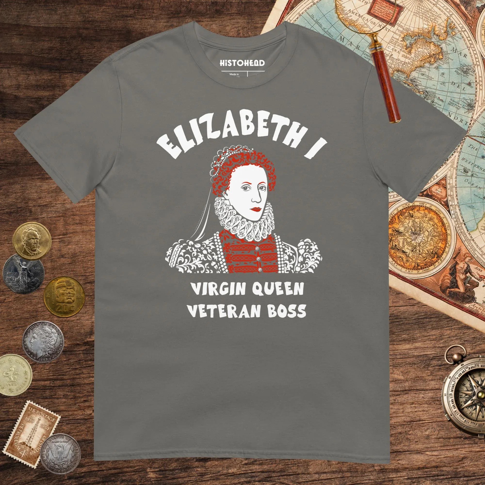 Charcoal Elizabeth I Virgin Queen Tee - history buff gift by HistoHead