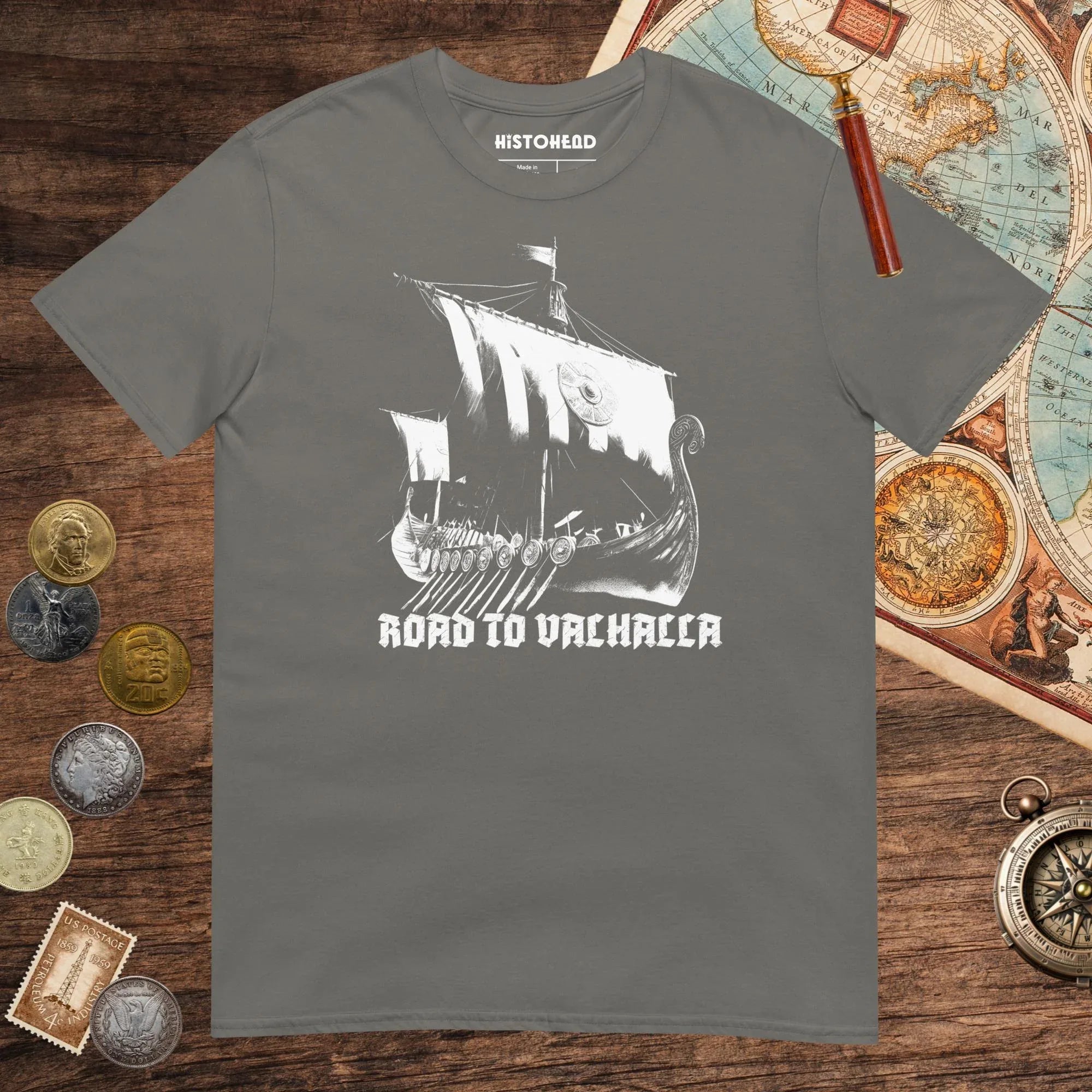 Charcoal Road to Valhalla Tee - history buff gift by HistoHead