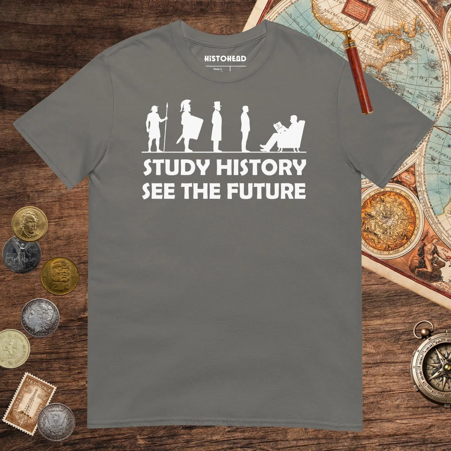 Charcoal Study History See the Future Tee - history buff gift by HistoHead