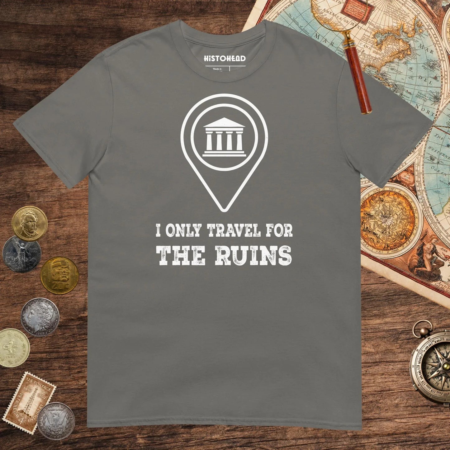 Charcoal Travel for the Ruins Tee - history buff gift by HistoHead