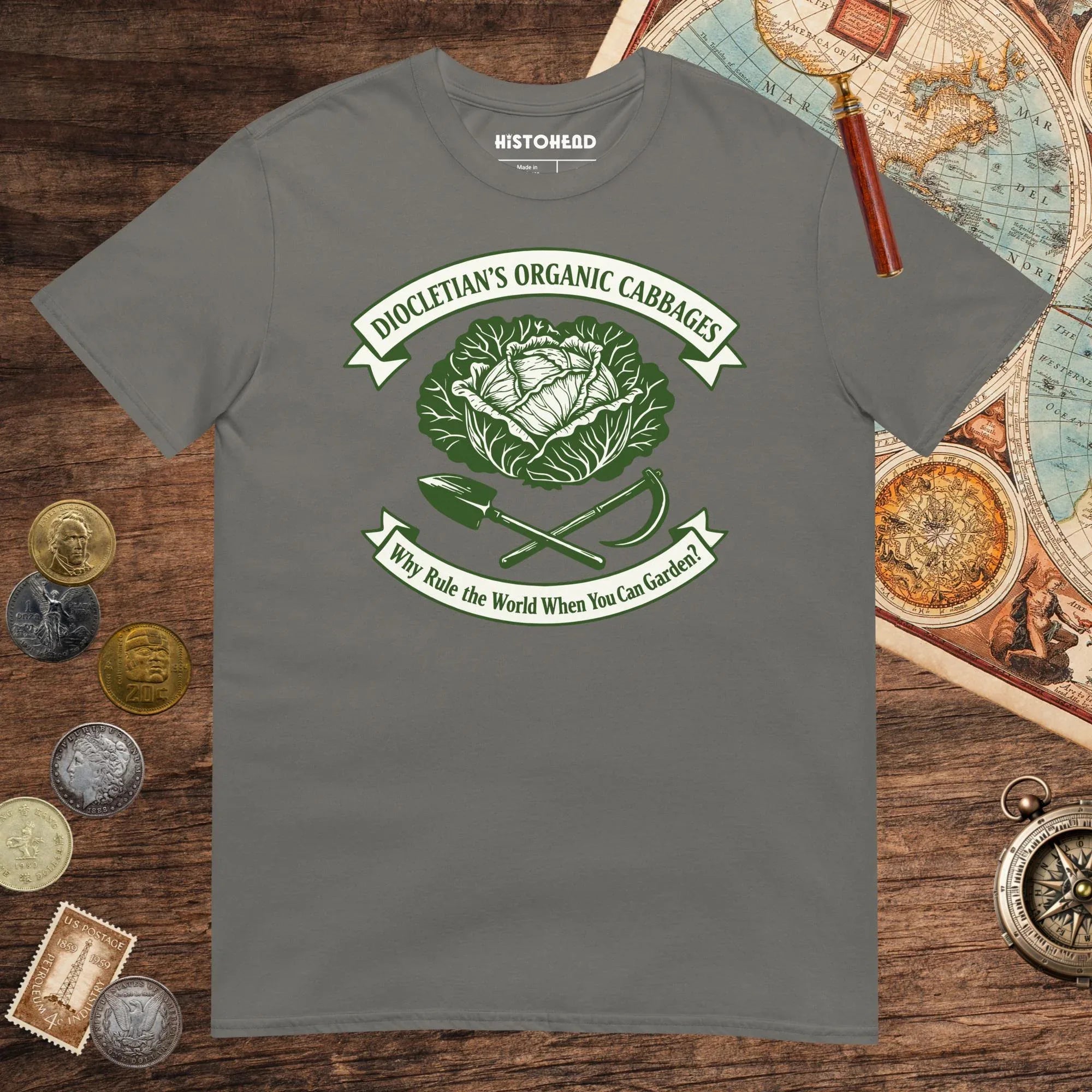 Charcoal Diocletian's Cabbage Tee - history buff gift by HistoHead