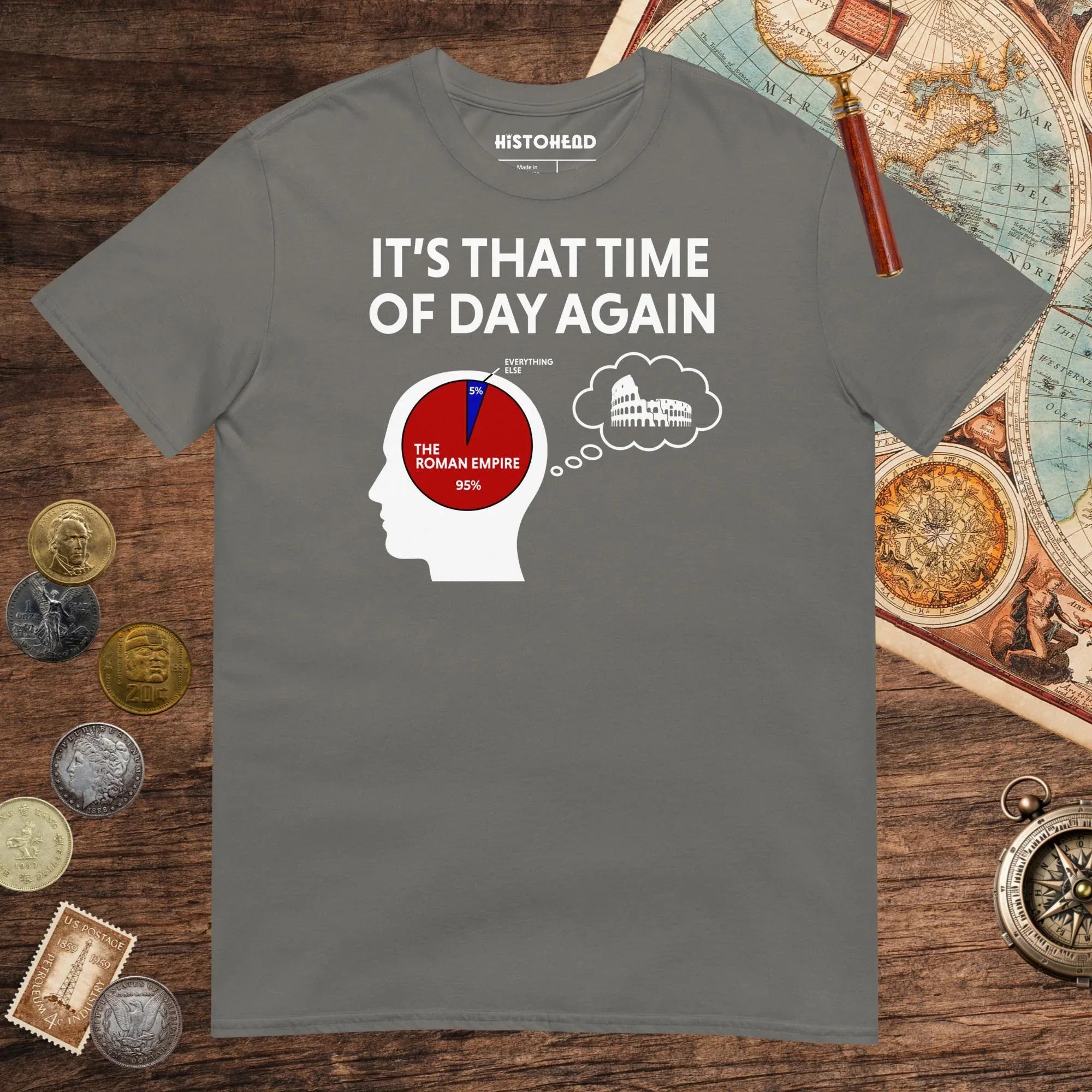Charcoal 95% Roman Empire Thoughts Tee - history buff gift by HistoHead