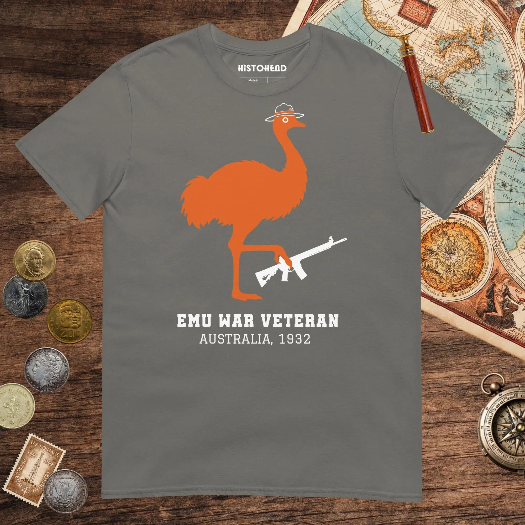 Charcoal Emu War Veteran Tee - history buff gift by HistoHead