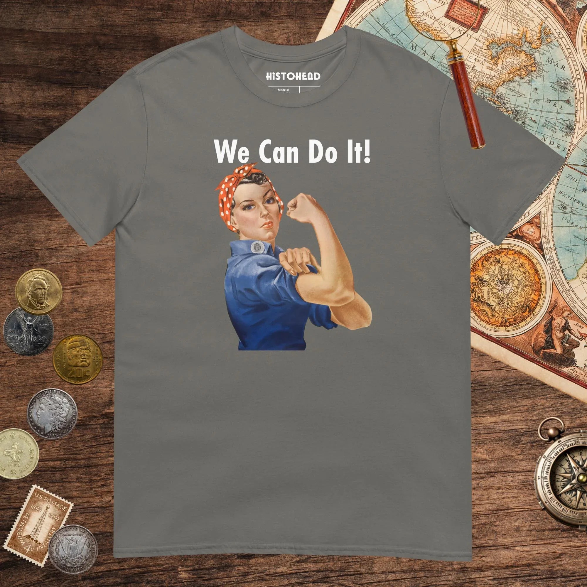 Charcoal Rosie We Can Do It Tee - history buff gift by HistoHead