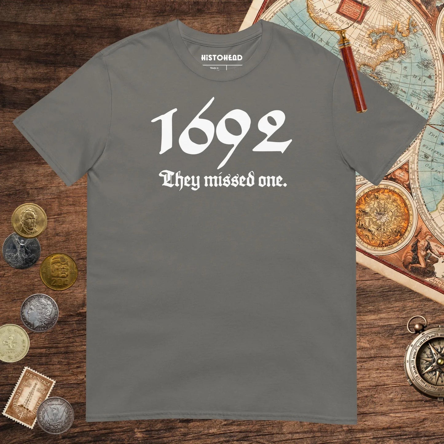 Charcoal 1692 Witch Trials Tee - history buff gift by HistoHead