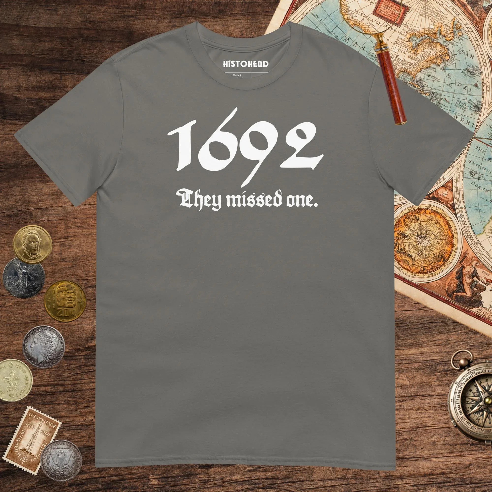 Charcoal 1692 Witch Trials Tee - history buff gift by HistoHead