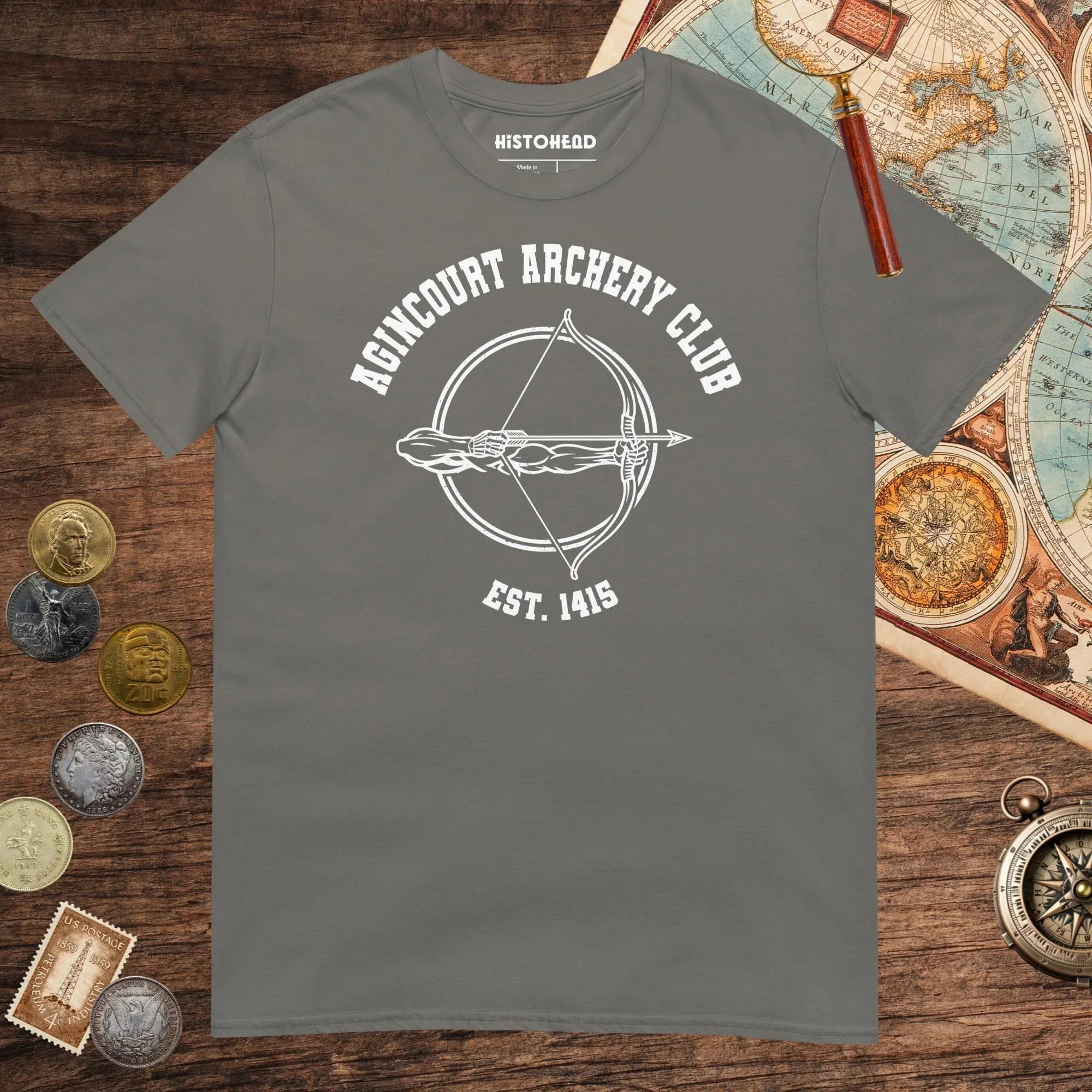 Charcoal Agincourt Archery Club Tee - history buff gift by HistoHead