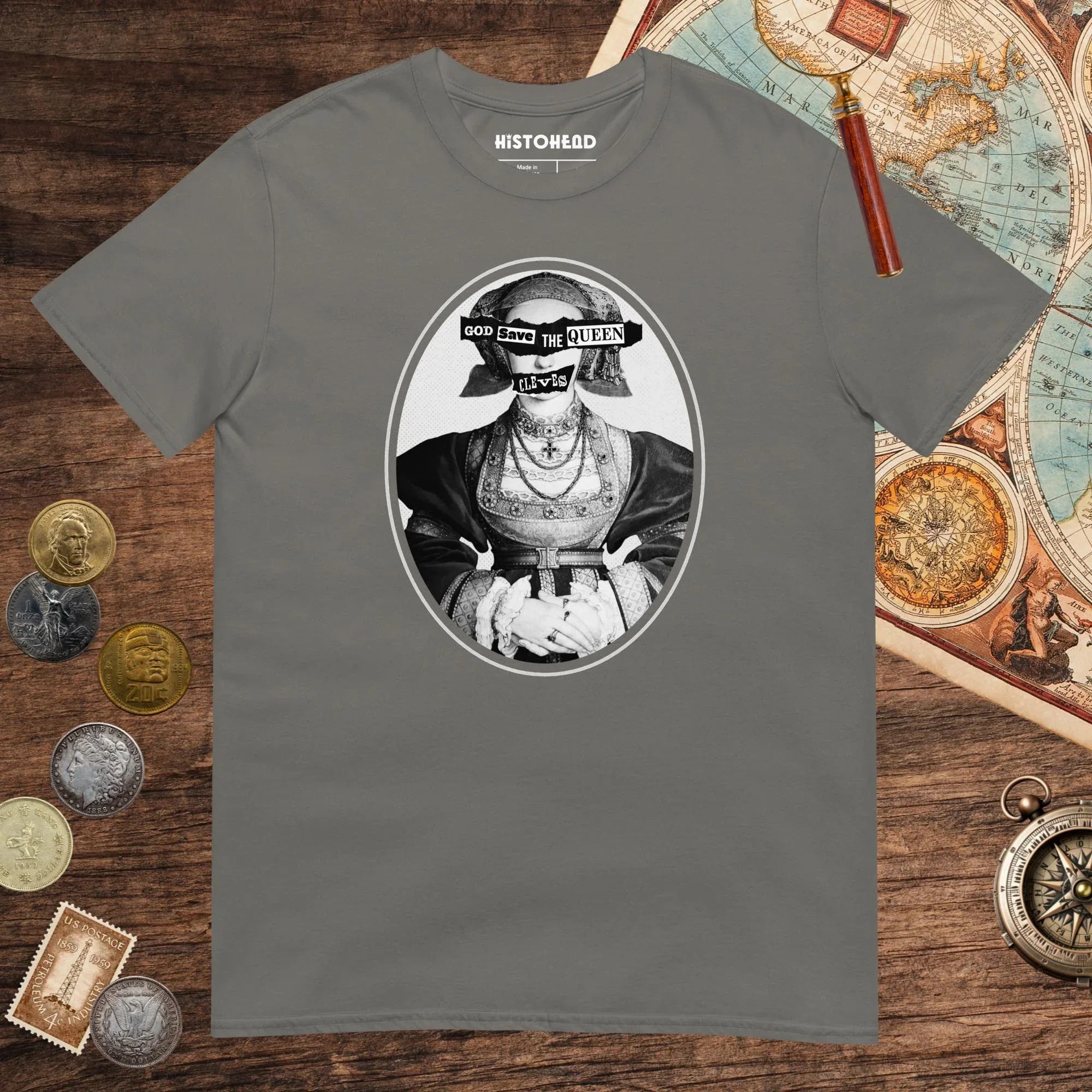 Charcoal God Save the Queen Anne of Cleves Tee - history buff gift by HistoHead