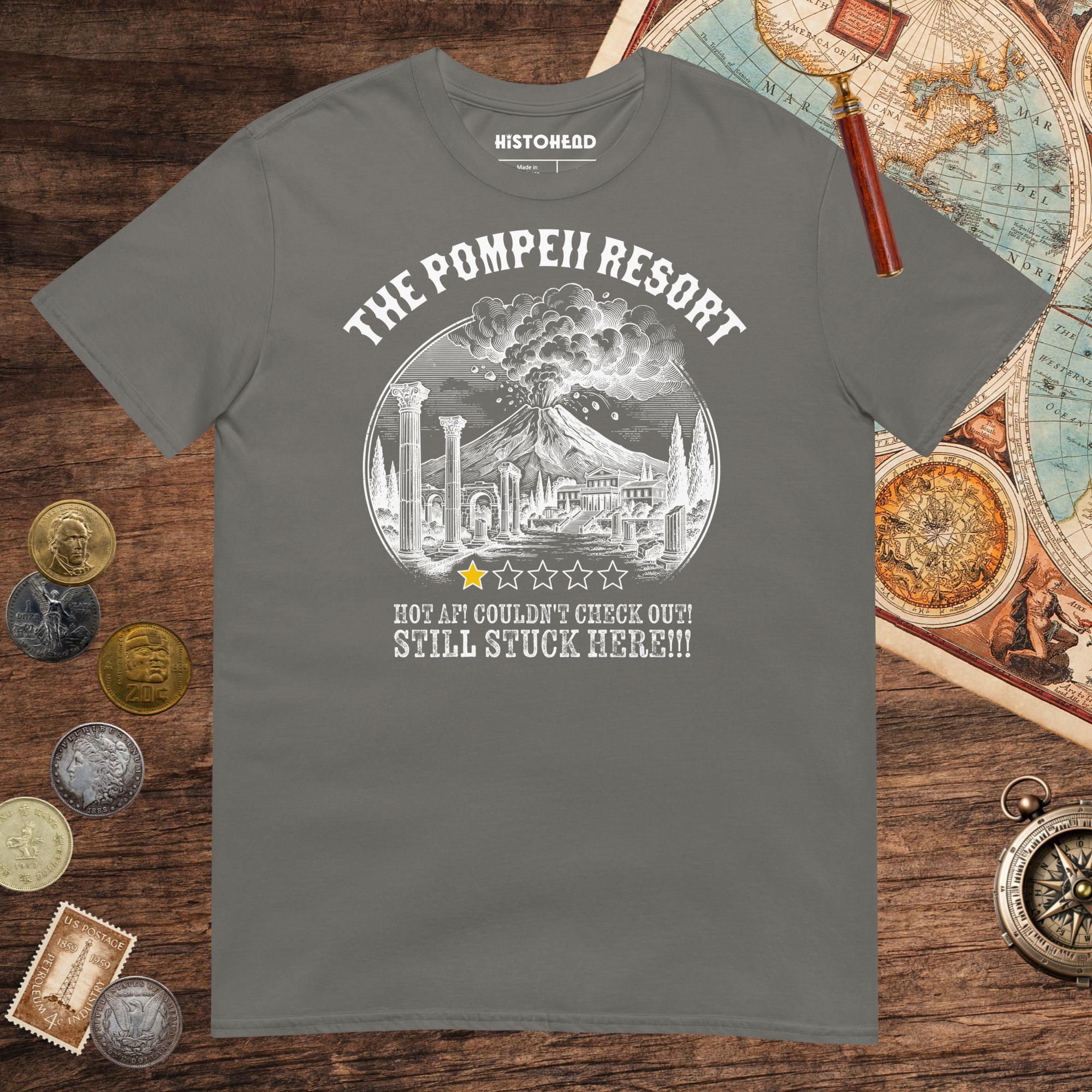 Charcoal The Pompeii Resort Review Tee - history buff gift by HistoHead