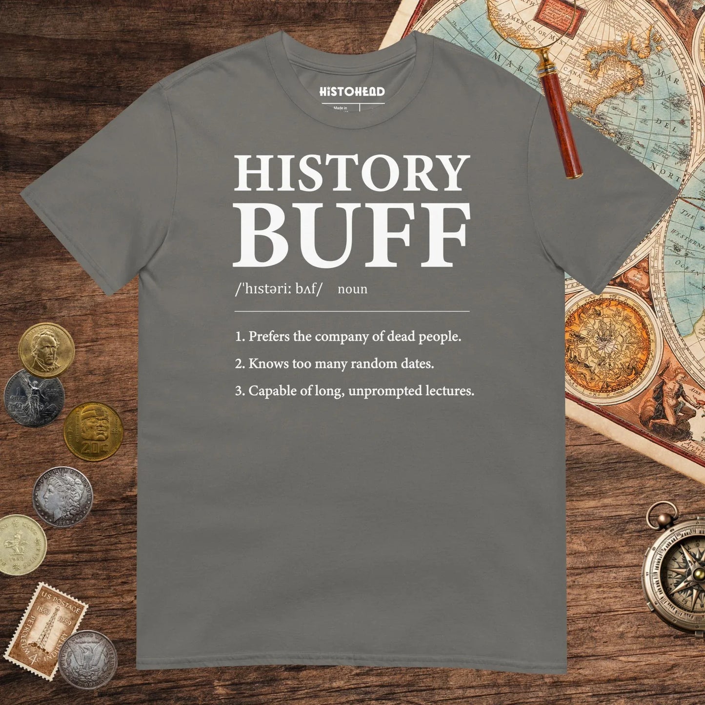 Charcoal History Buff Definition Tee - history buff gift by HistoHead