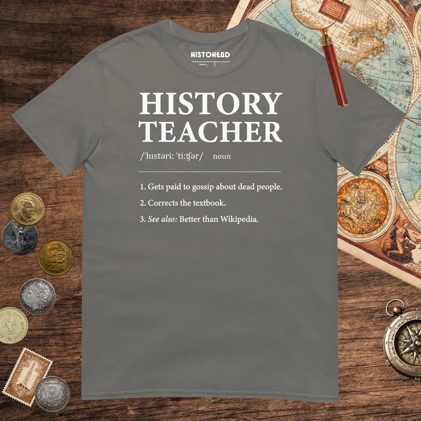 Charcoal History Teacher Definition Tee - history buff gift by HistoHead