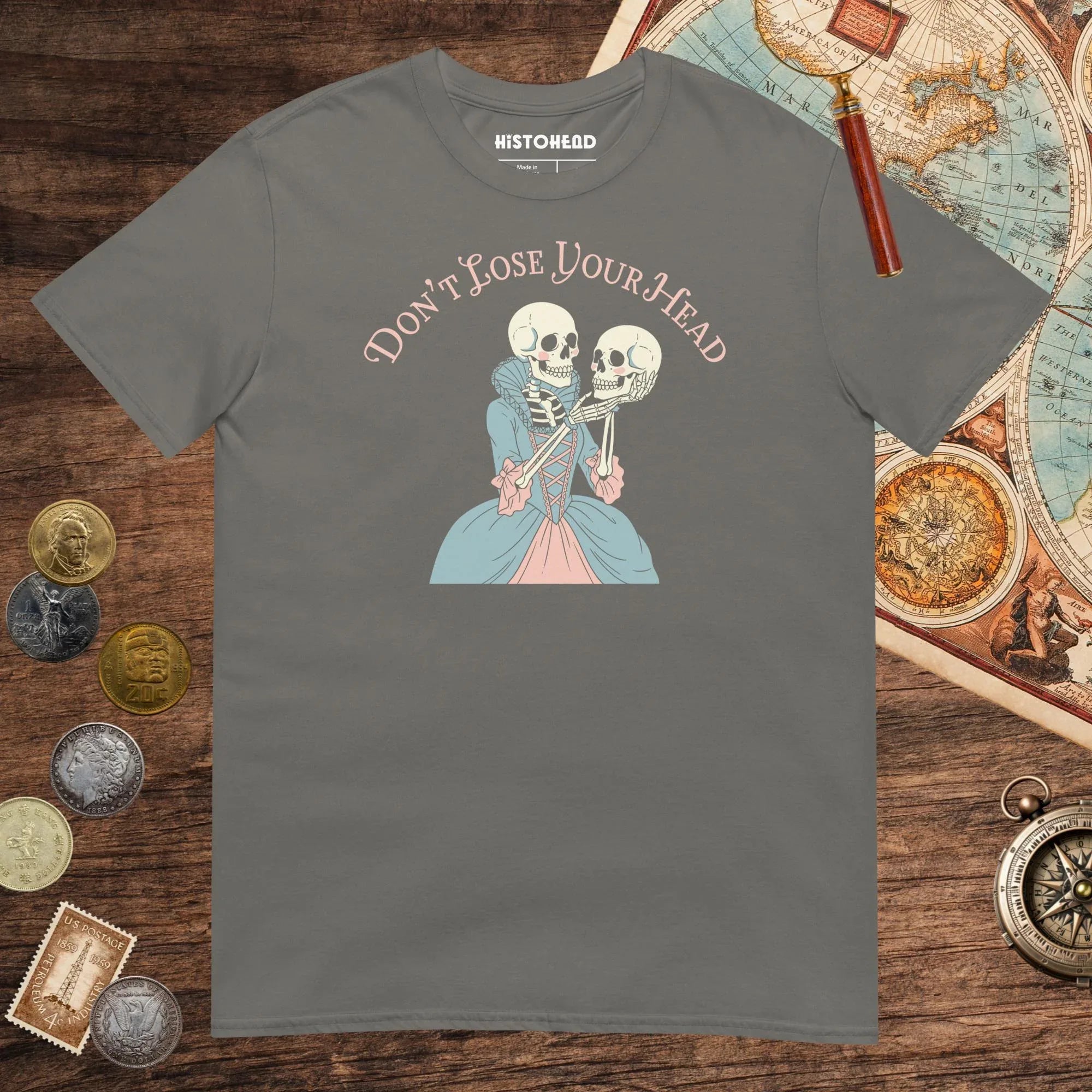 Charcoal Don't Lose Your Head Tee (Marie Antoinette Edition) - history buff gift by HistoHead
