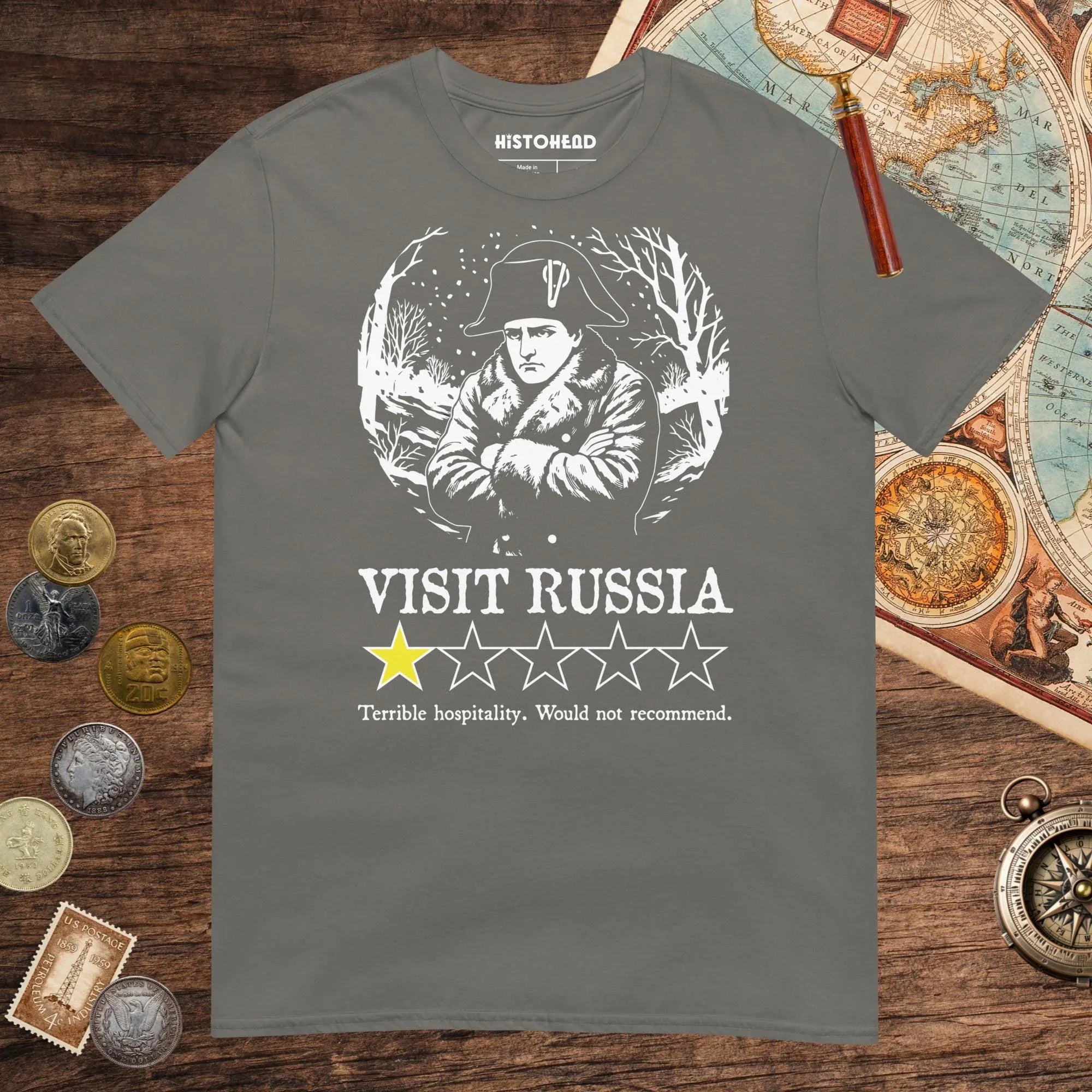 Charcoal Napoleon Visit Russia Review Tee - history buff gift by HistoHead
