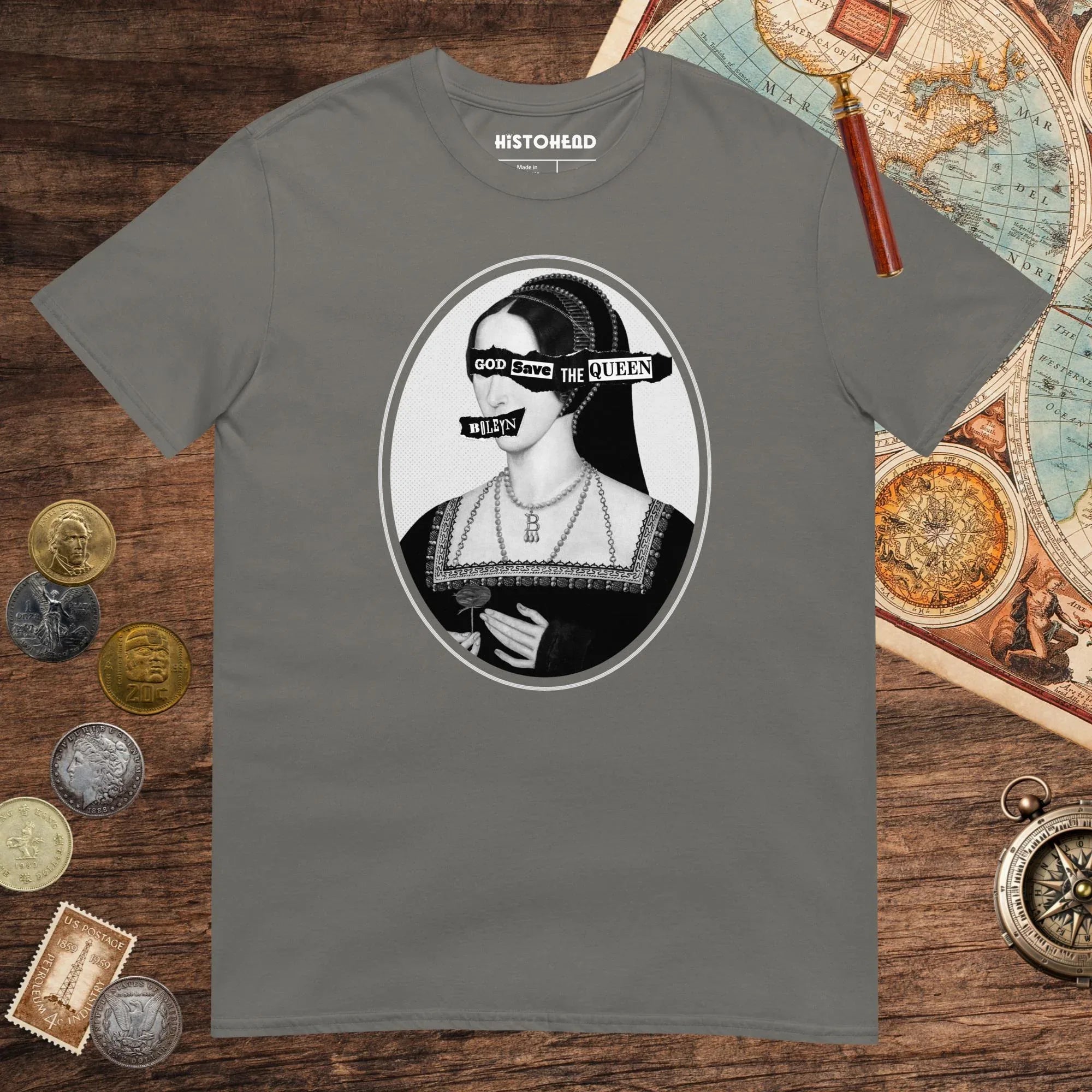 Charcoal God Save the Queen Anne Boleyn Tee - history buff gift by HistoHead