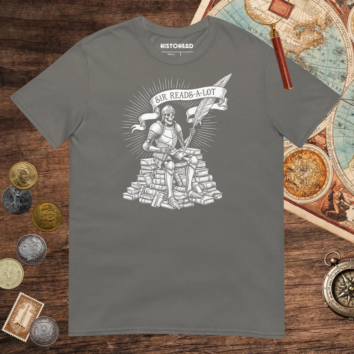 Charcoal Sir Reads-A-Lot Tee - history buff gift by HistoHead