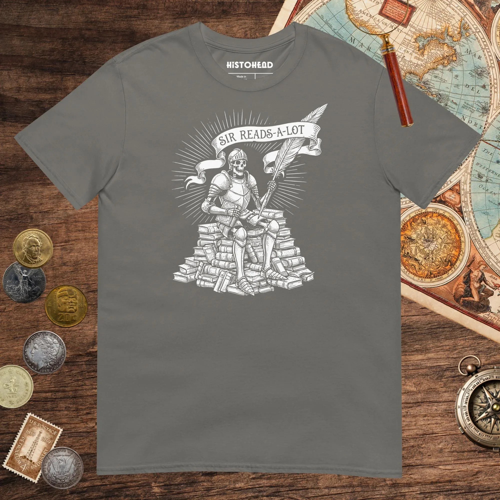 Charcoal Sir Reads-A-Lot Tee - history buff gift by HistoHead