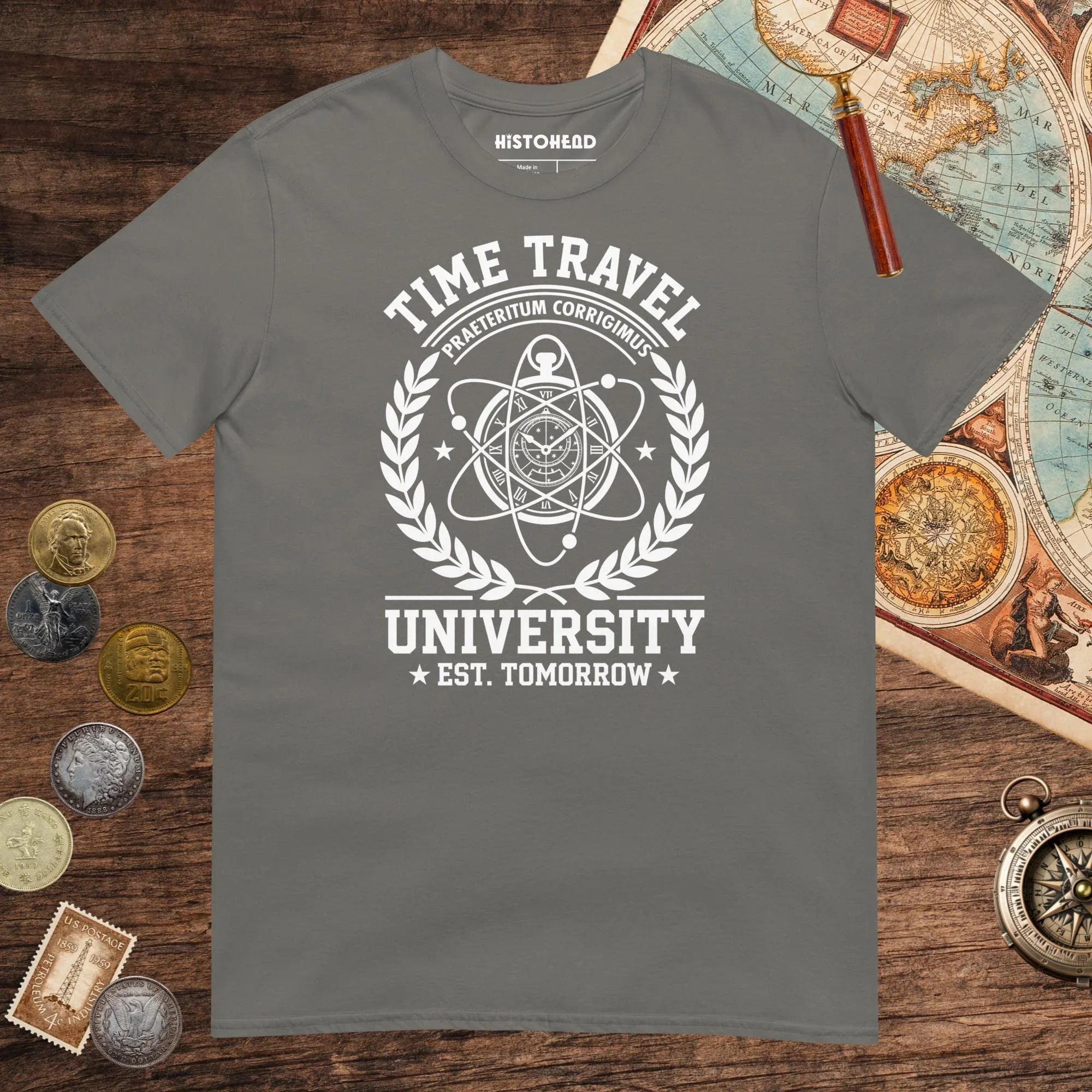 Charcoal Time Travel University Tee - history buff gift by HistoHead