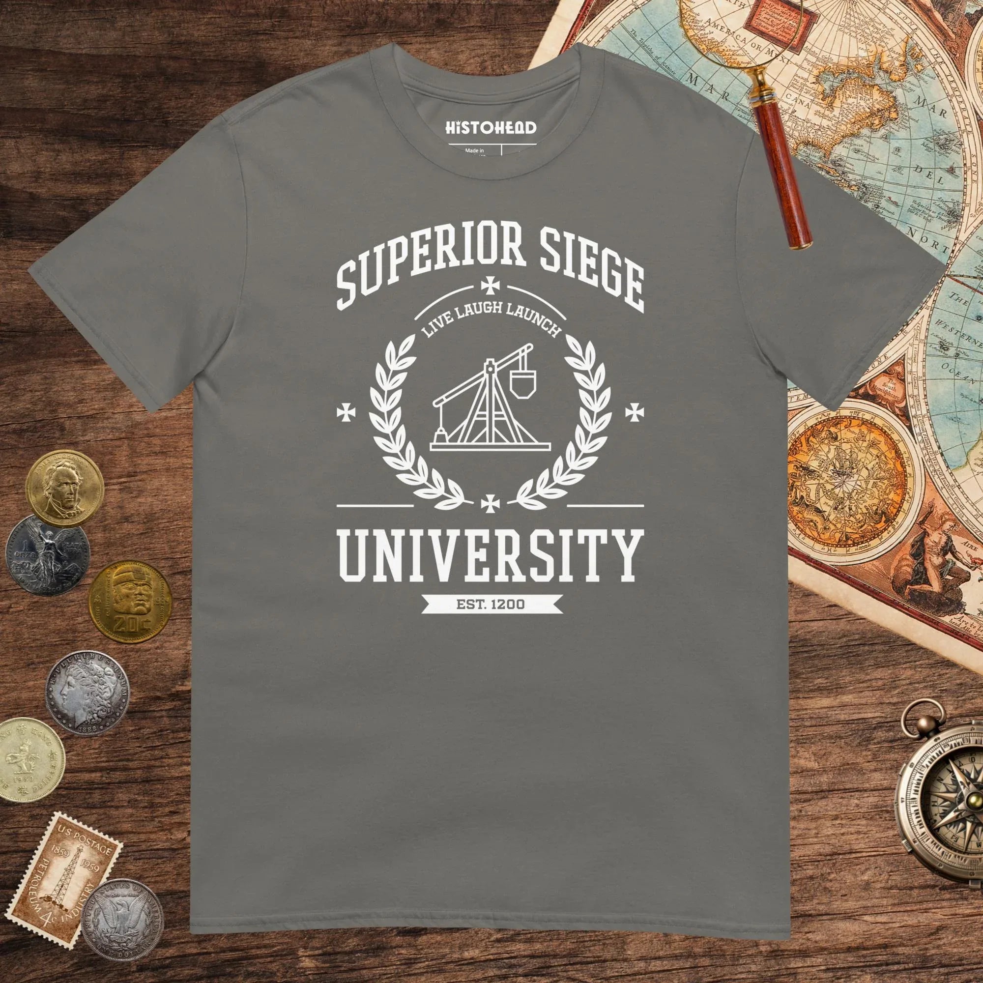 Charcoal Superior Siege University Tee - history buff gift by HistoHead