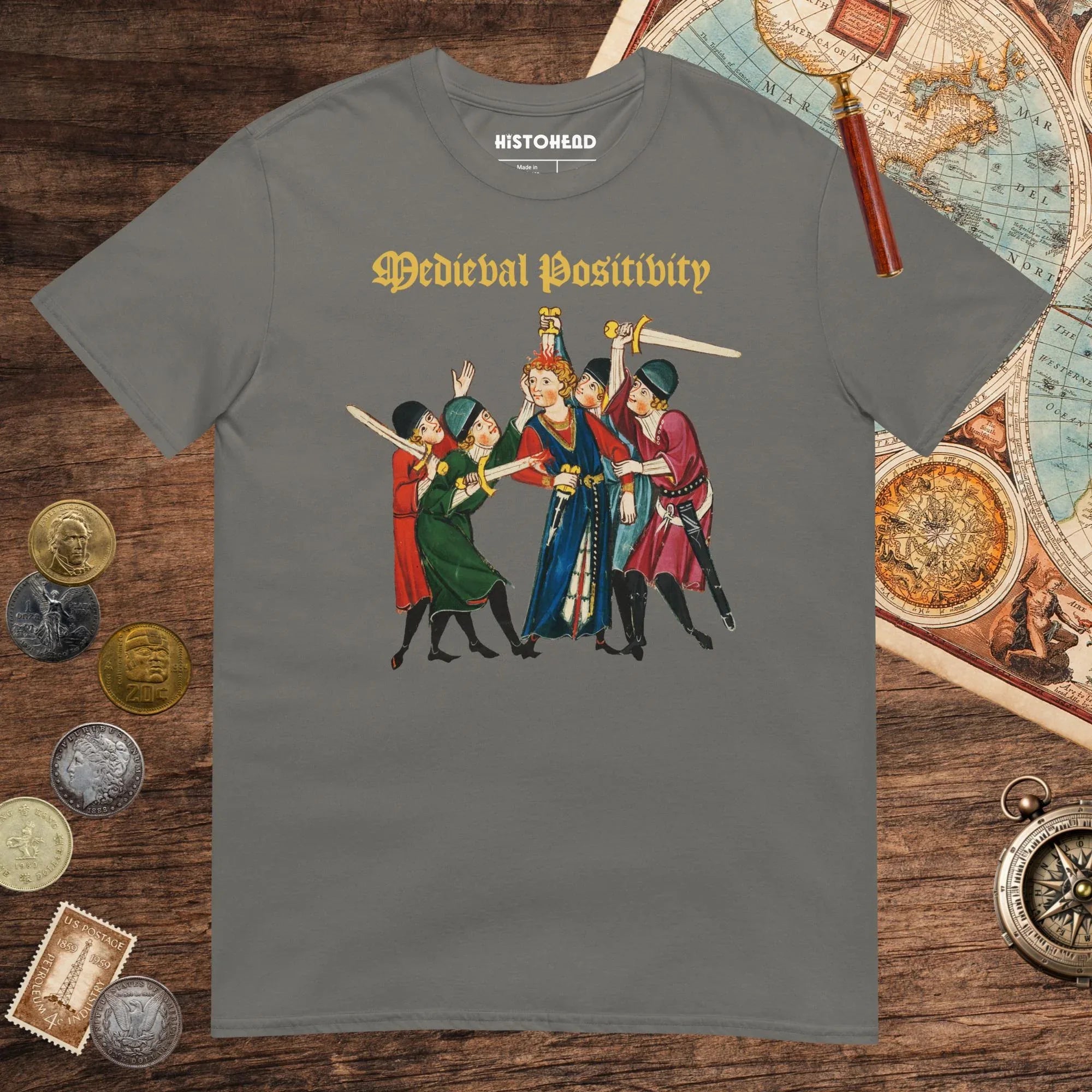 Charcoal Medieval Positivity Tee - history buff gift by HistoHead