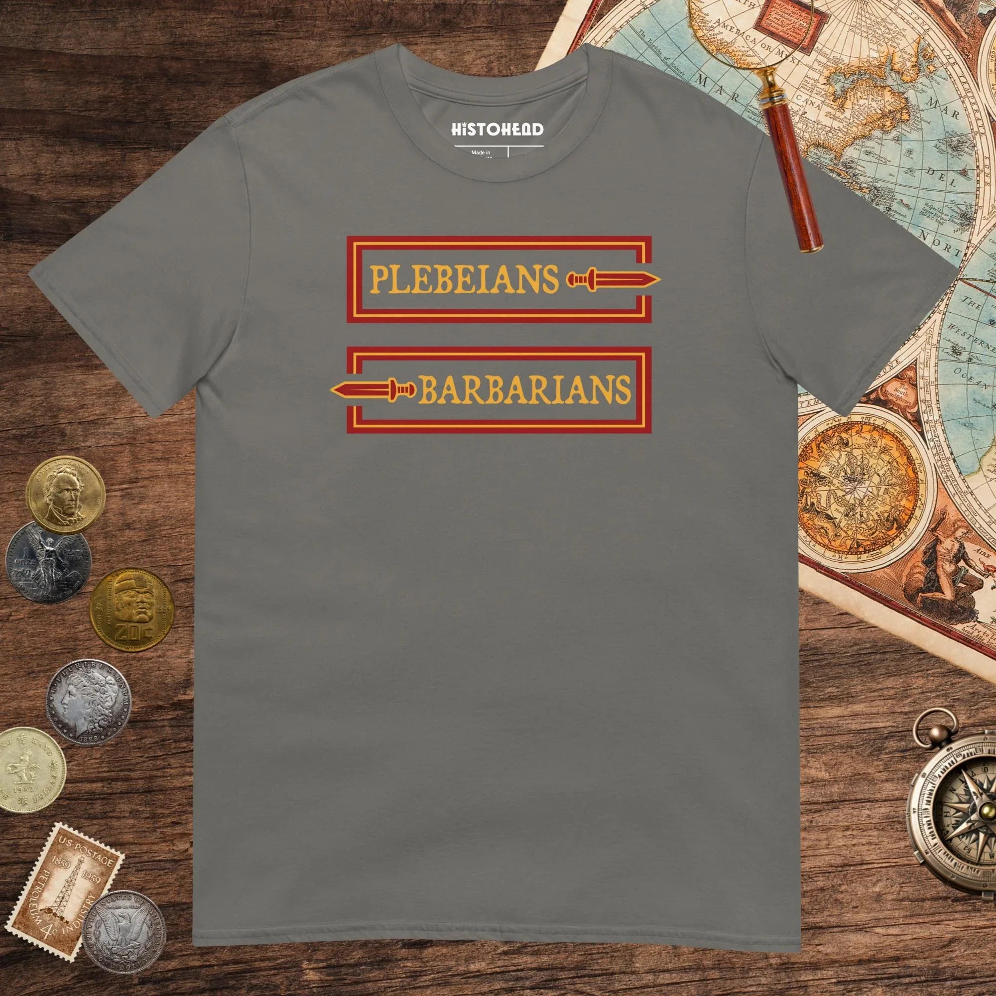 Charcoal Plebeians or Barbarians Tee - history buff gift by HistoHead