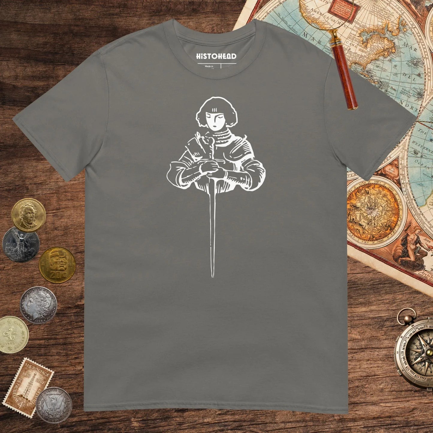 Charcoal Joan of Arc Stamp Tee - history buff gift by HistoHead