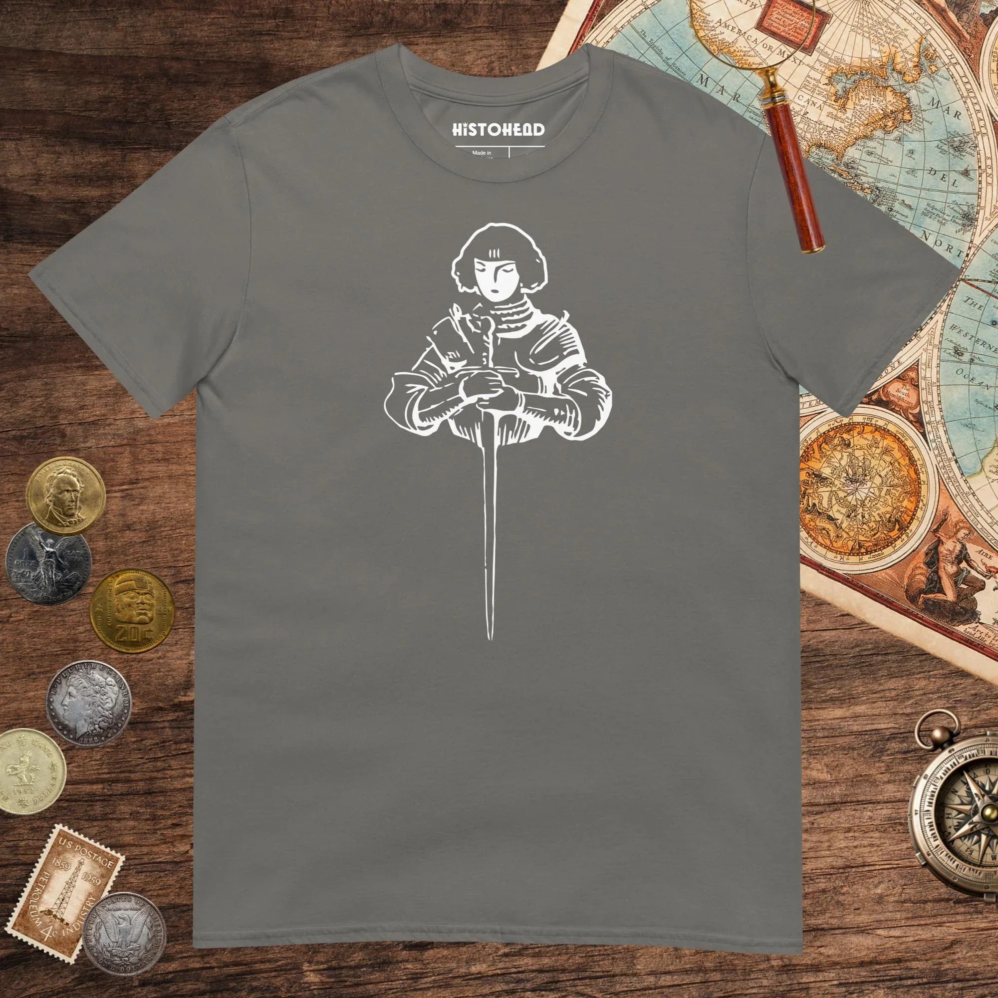 Charcoal Joan of Arc Stamp Tee - history buff gift by HistoHead