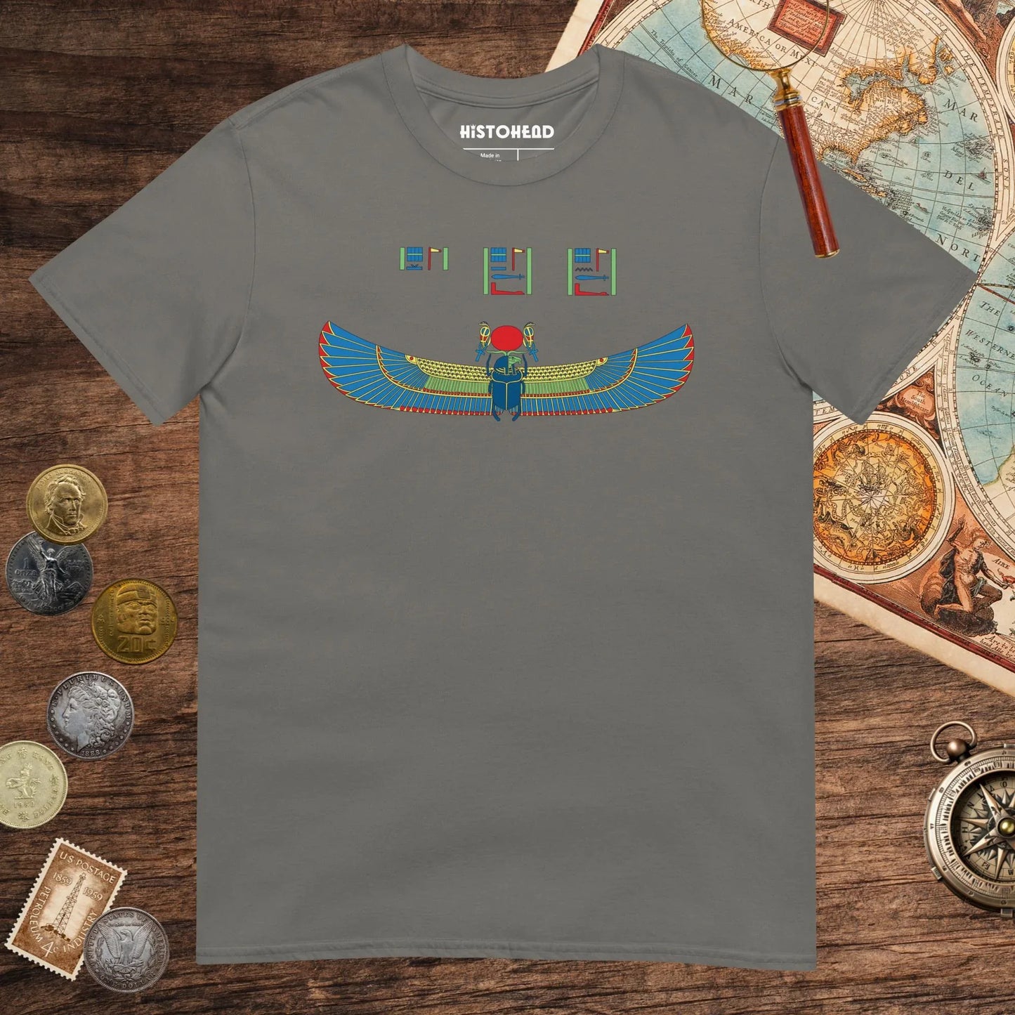 Charcoal Khnum Hieroglyphs Tee - history buff gift by HistoHead