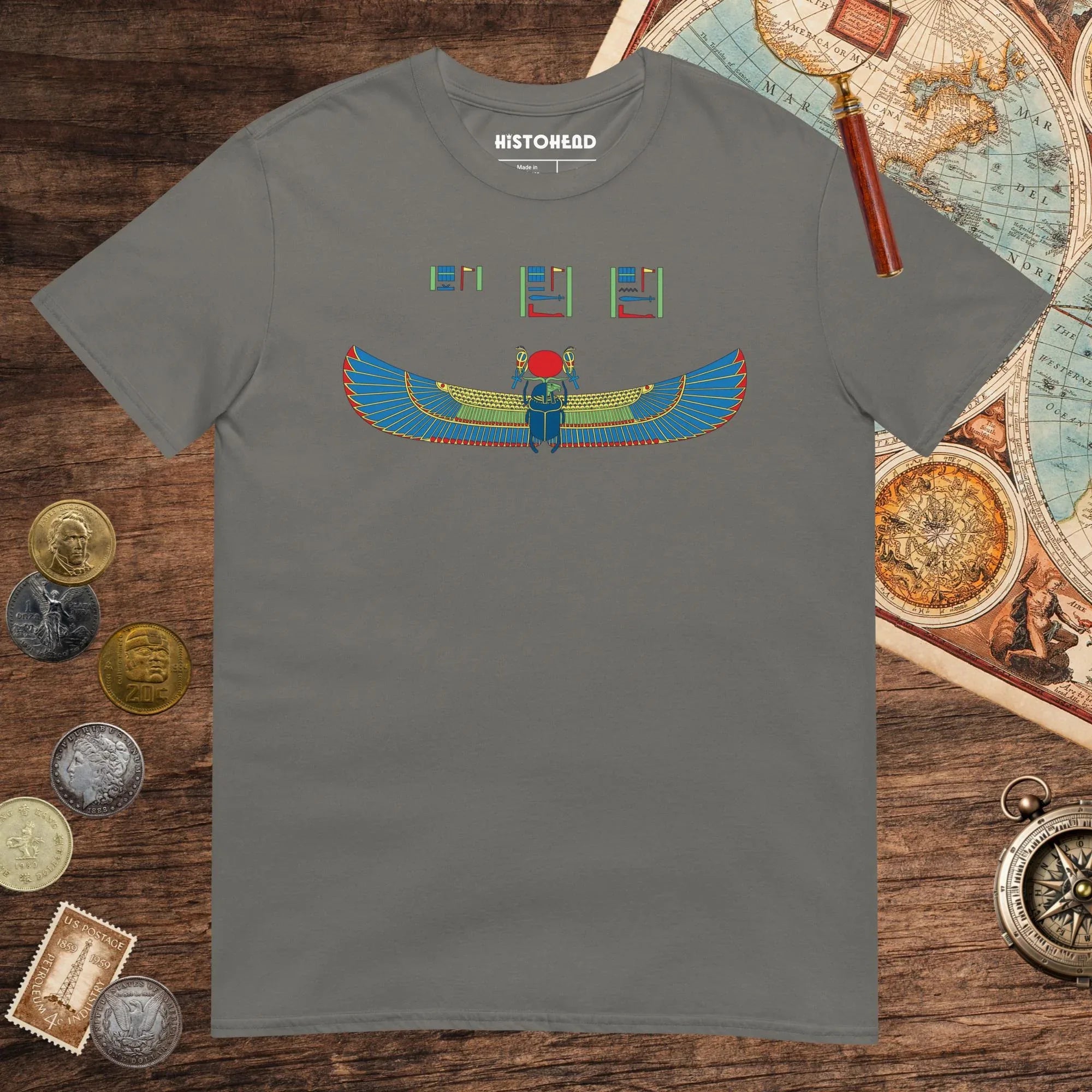 Charcoal Khnum Hieroglyphs Tee - history buff gift by HistoHead