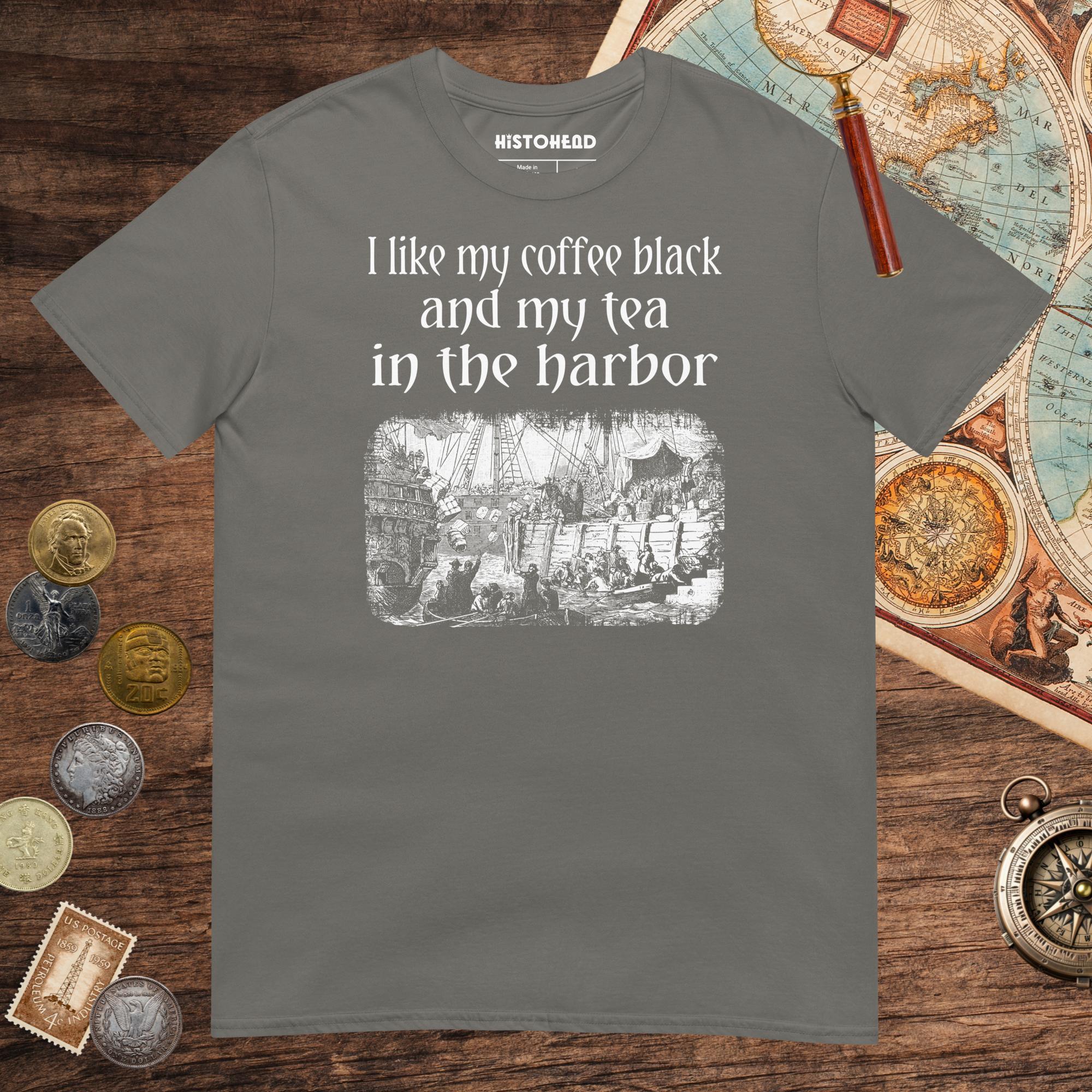 Charcoal Coffee Black Tea in the Harbor Tee - history buff gift by HistoHead