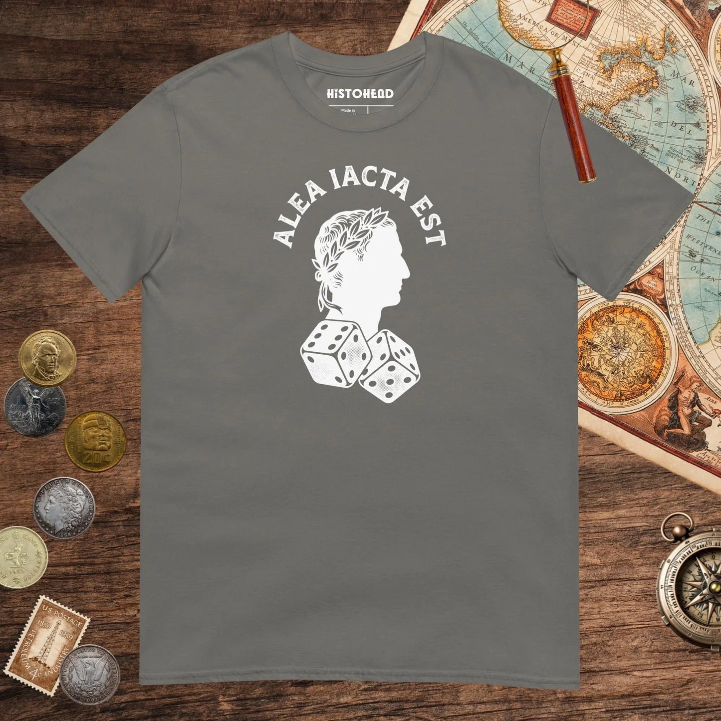 Charcoal Alea Iacta Est Caesar Quote Tee - history buff gift by HistoHead