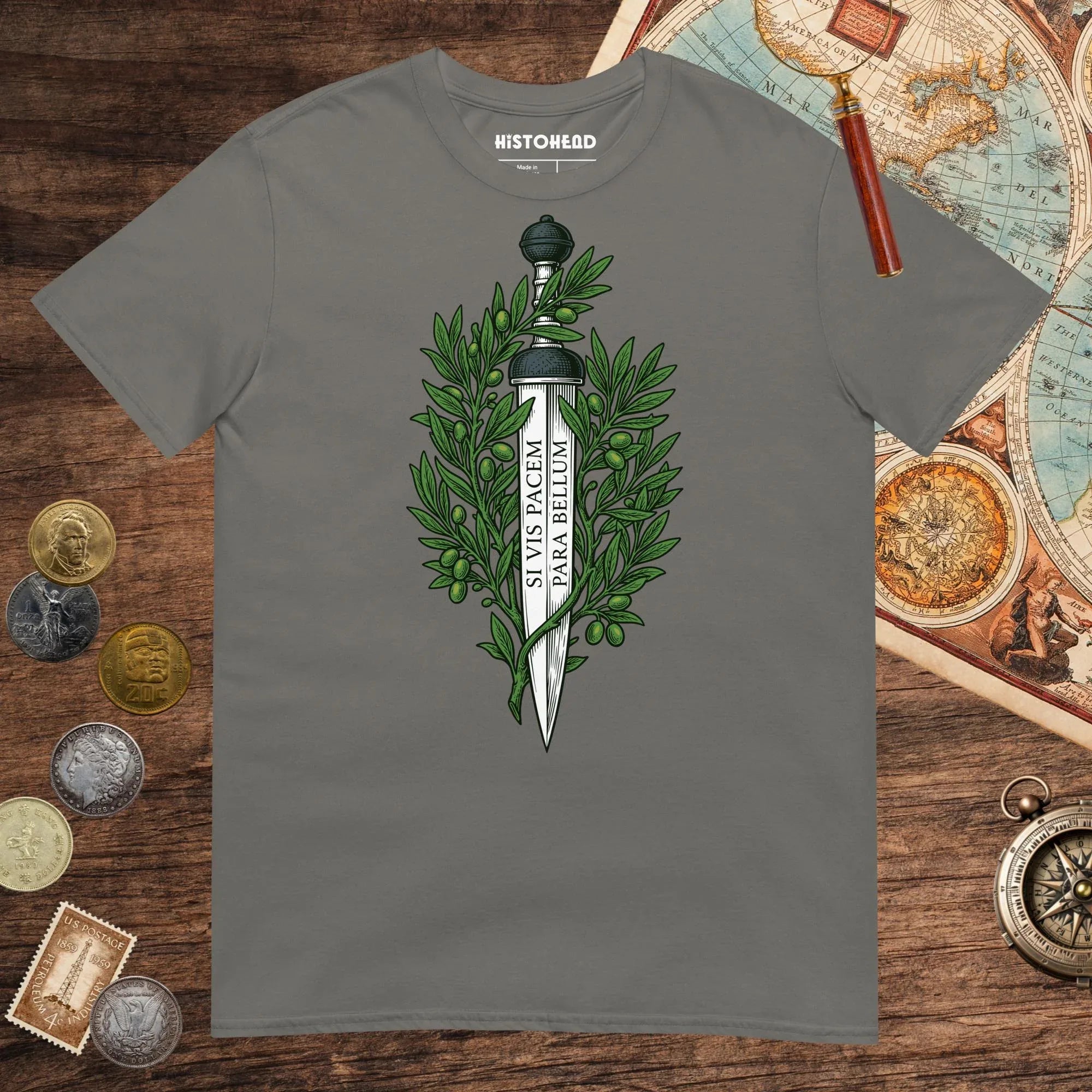 Charcoal Si Vis Pacem Para Bellum Latin Phrase Tee - history buff gift by HistoHead