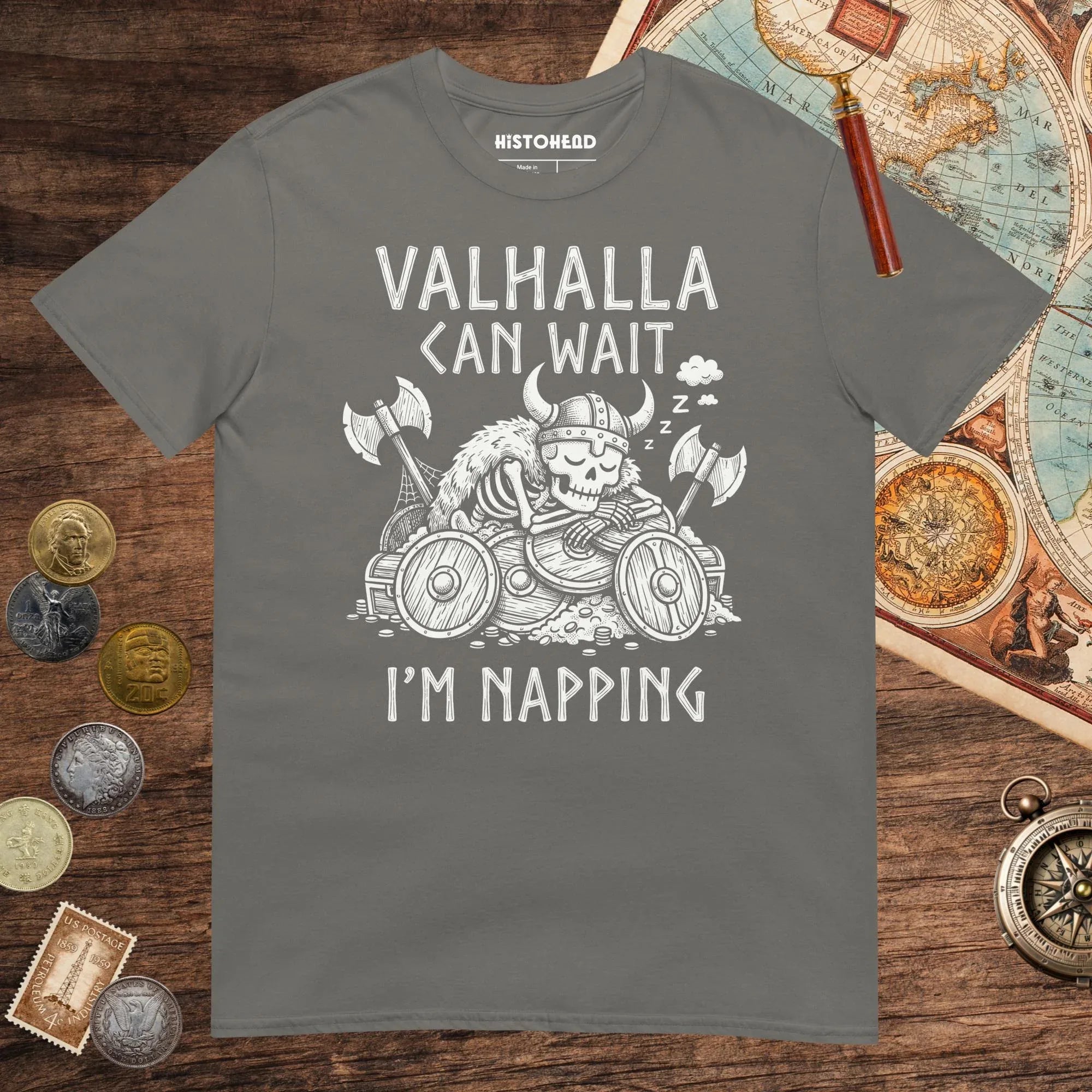Charcoal Valhalla Can Wait Tee - history buff gift by HistoHead