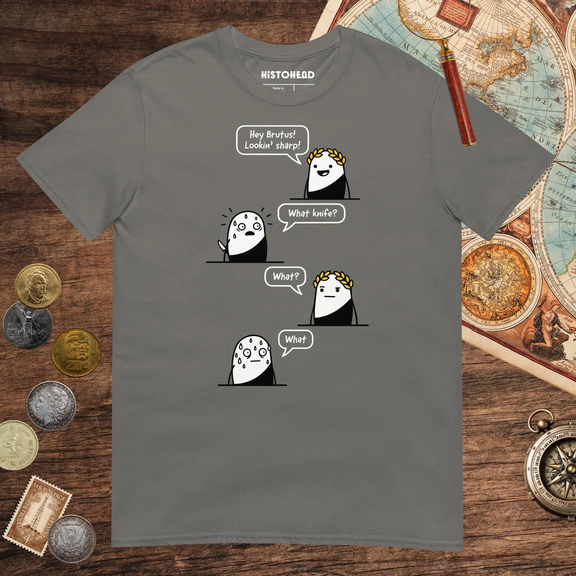 Charcoal Caesar and Brutus Comics Tee - history buff gift by HistoHead