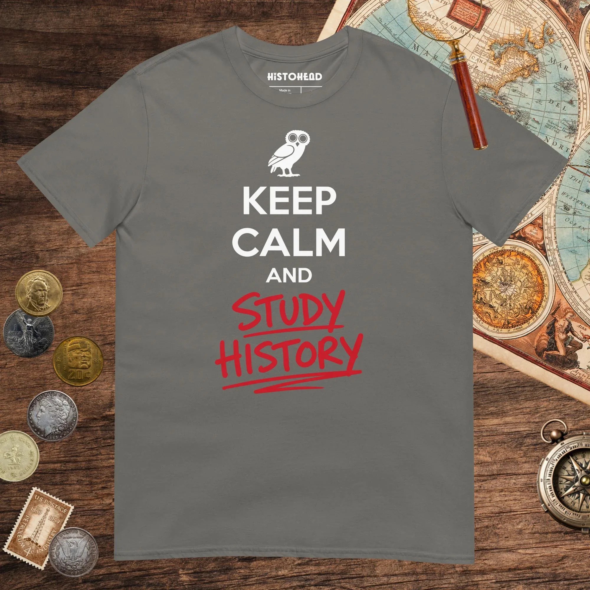 Charcoal Keep Calm and Study History Tee - history buff gift by HistoHead