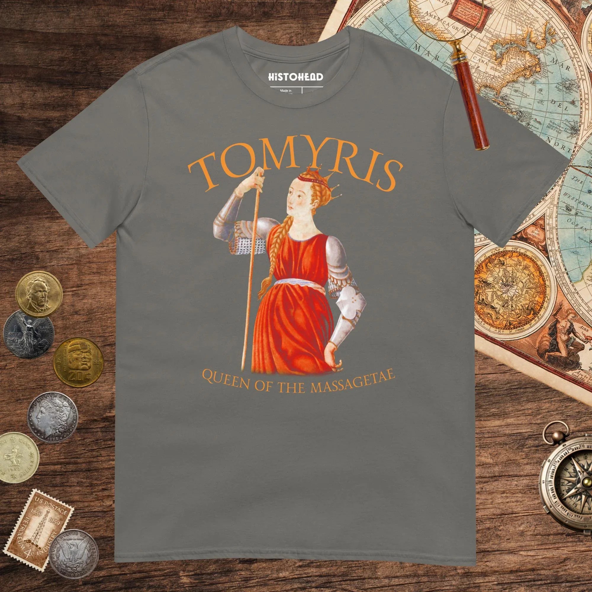 Charcoal Tomyris Queen of the Massagetae Tee - history buff gift by HistoHead