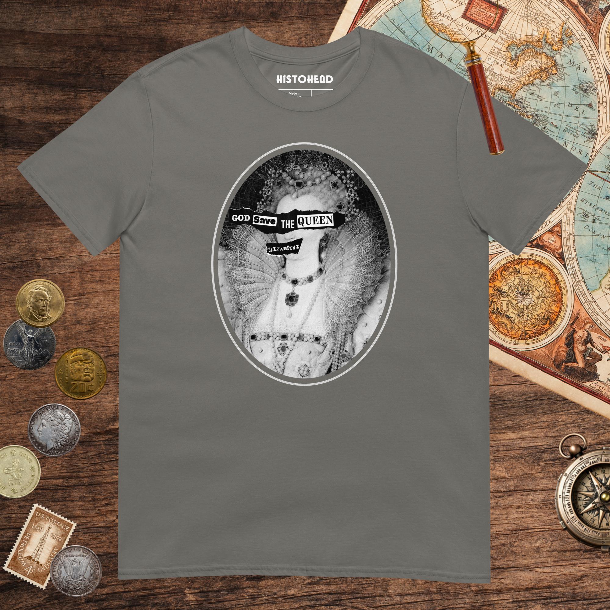 Charcoal God Save the Queen Elizabeth I Tee - history buff gift by HistoHead