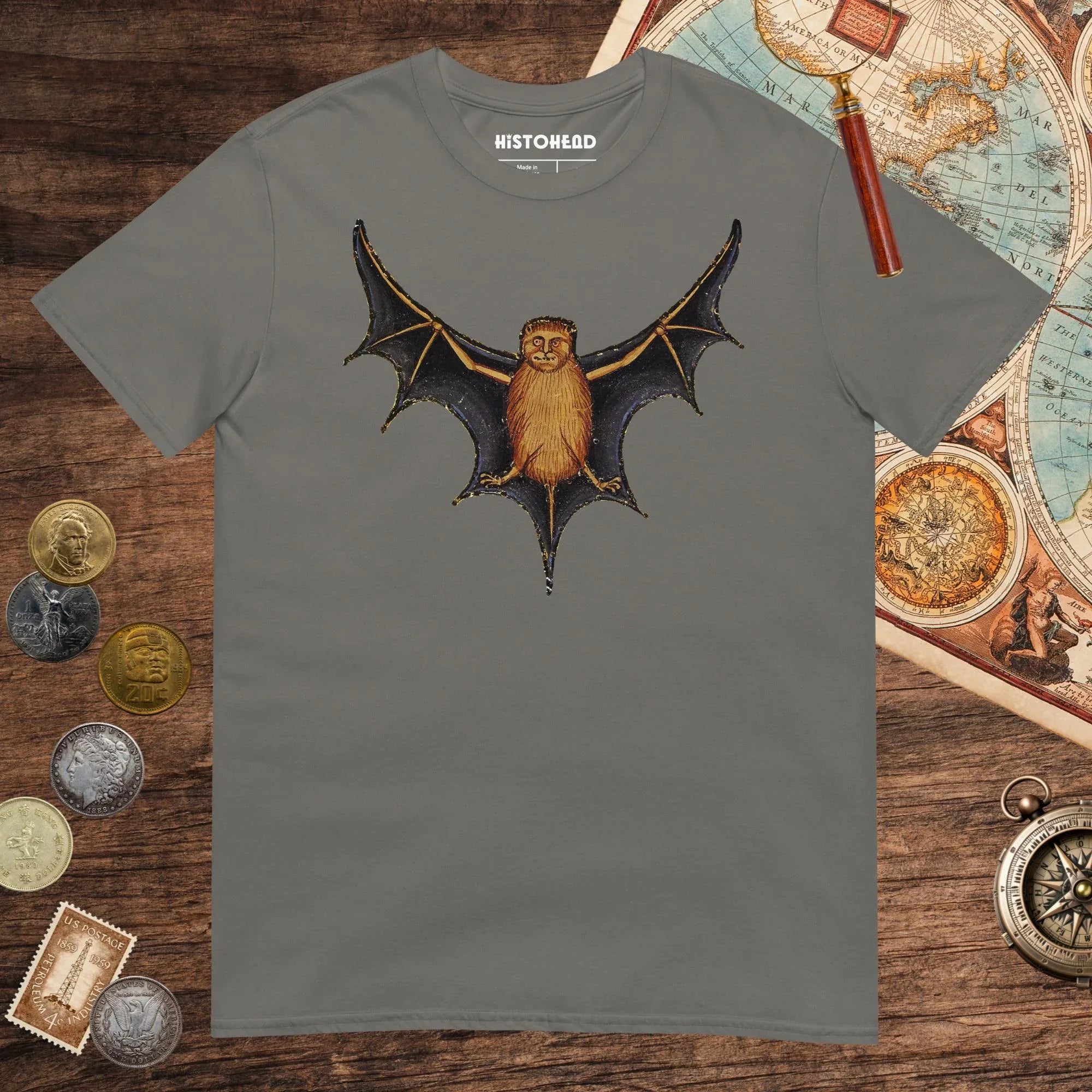 Charcoal Weird Medieval Bat Tee - history buff gift by HistoHead