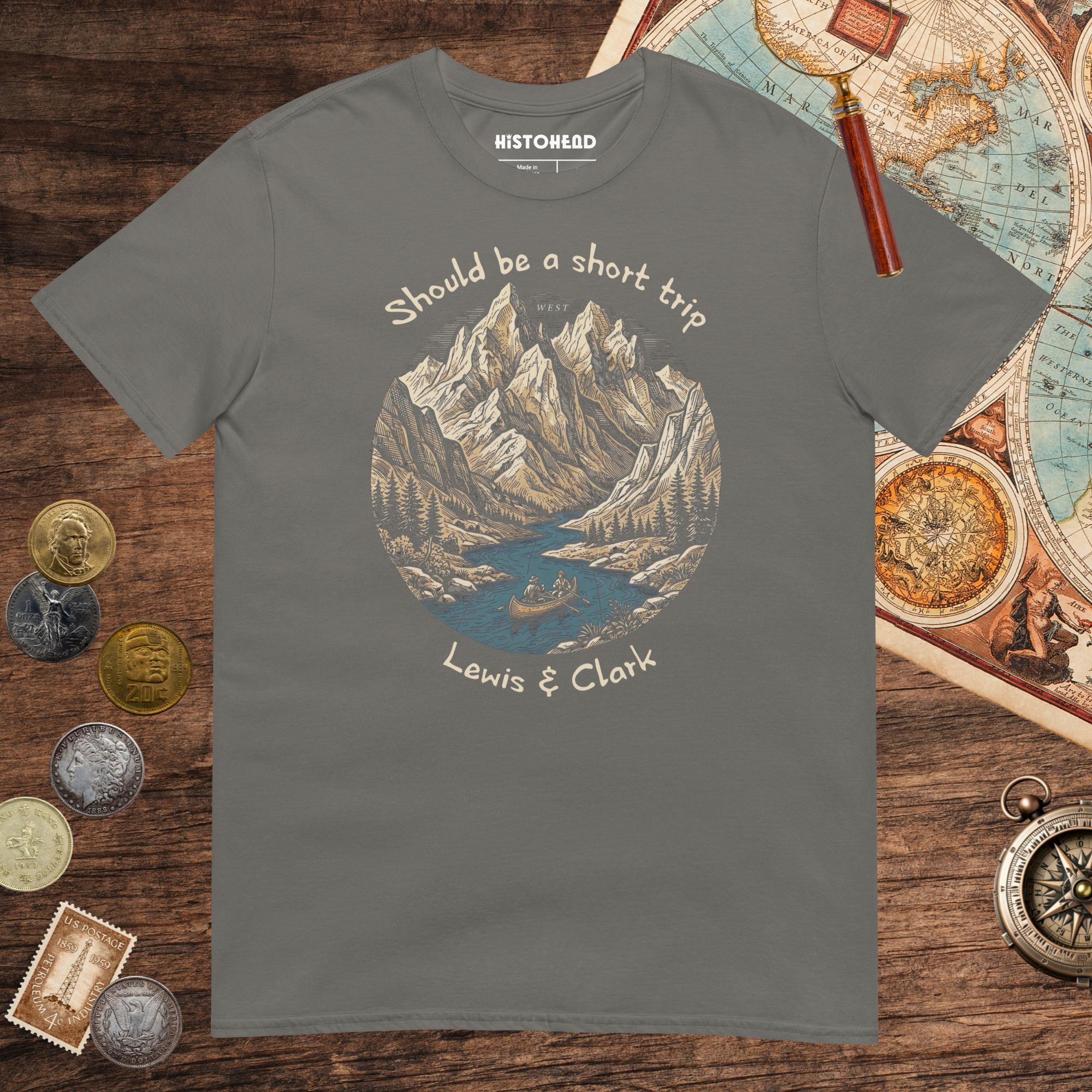 Charcoal Lewis & Clark Short Trip Tee - history buff gift by HistoHead
