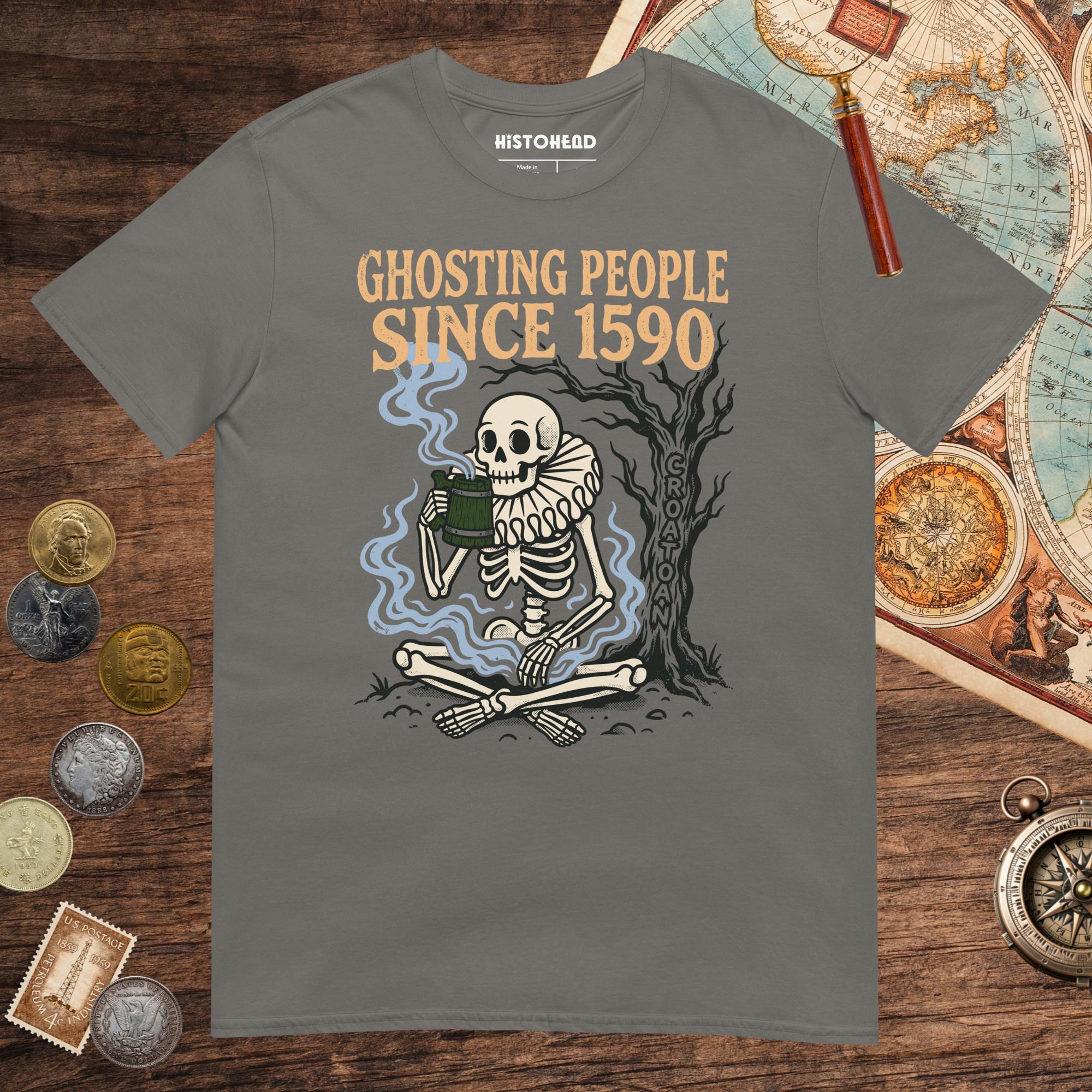 Charcoal Roanoke Colony Ghosting Since 1590 Tee - history buff gift by HistoHead