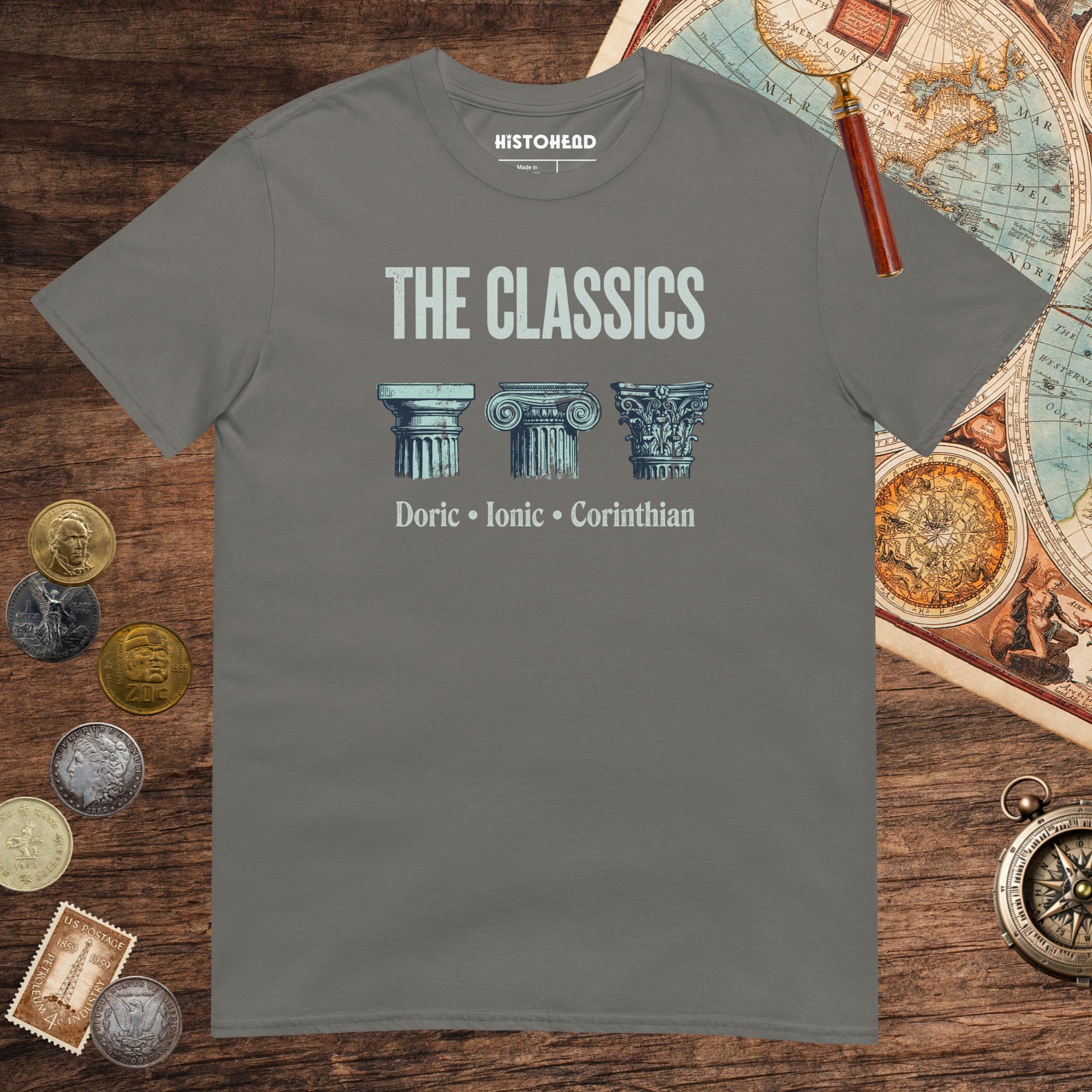 Charcoal The Classics Doric Ionic Corinthian Tee - history buff gift by HistoHead