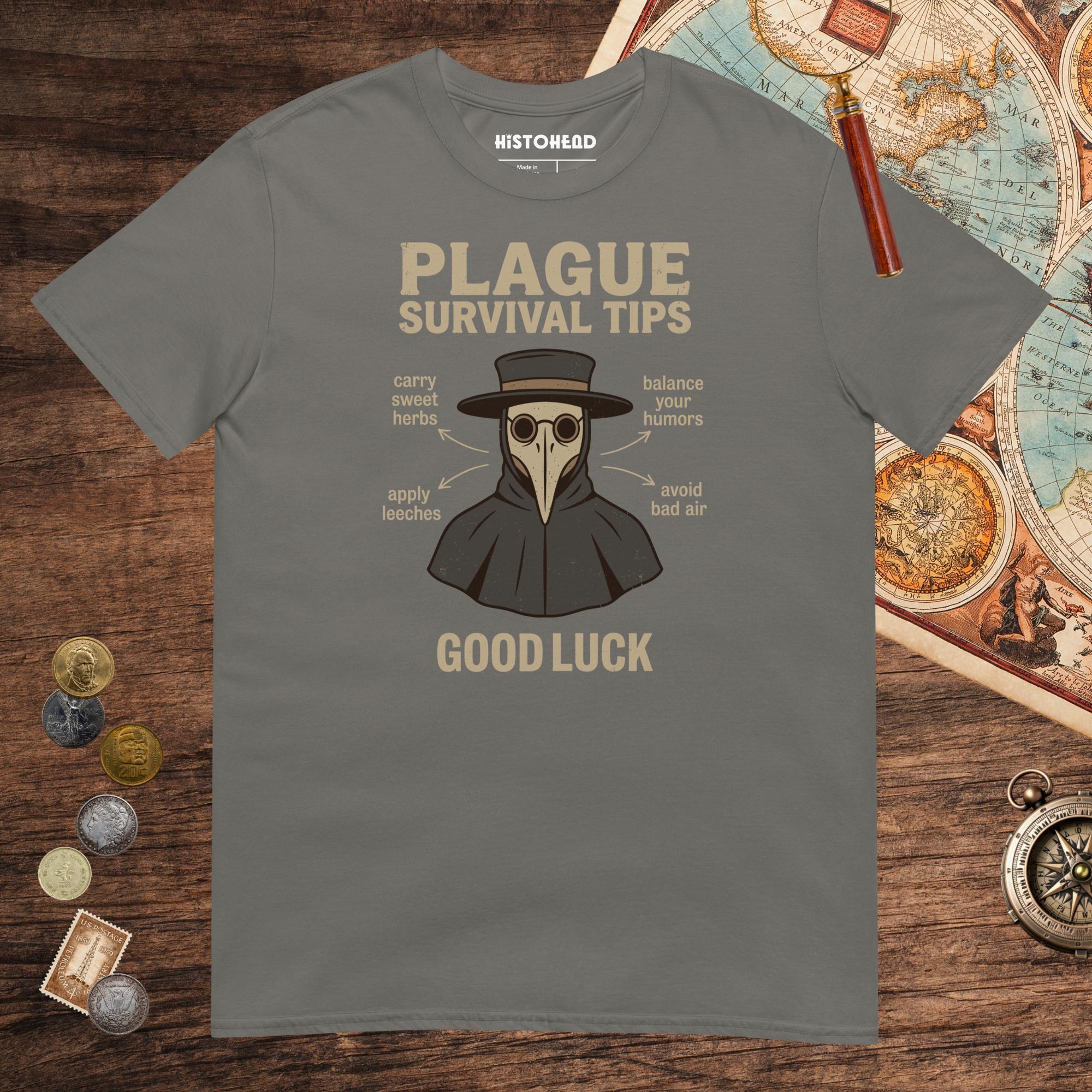 Charcoal Plague Survival Tips Tee - history buff gift by HistoHead