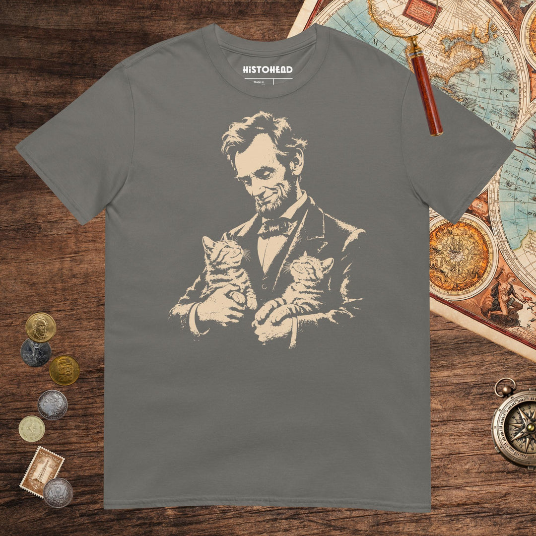 Charcoal Lincoln's Cats Tee - history buff gift by HistoHead