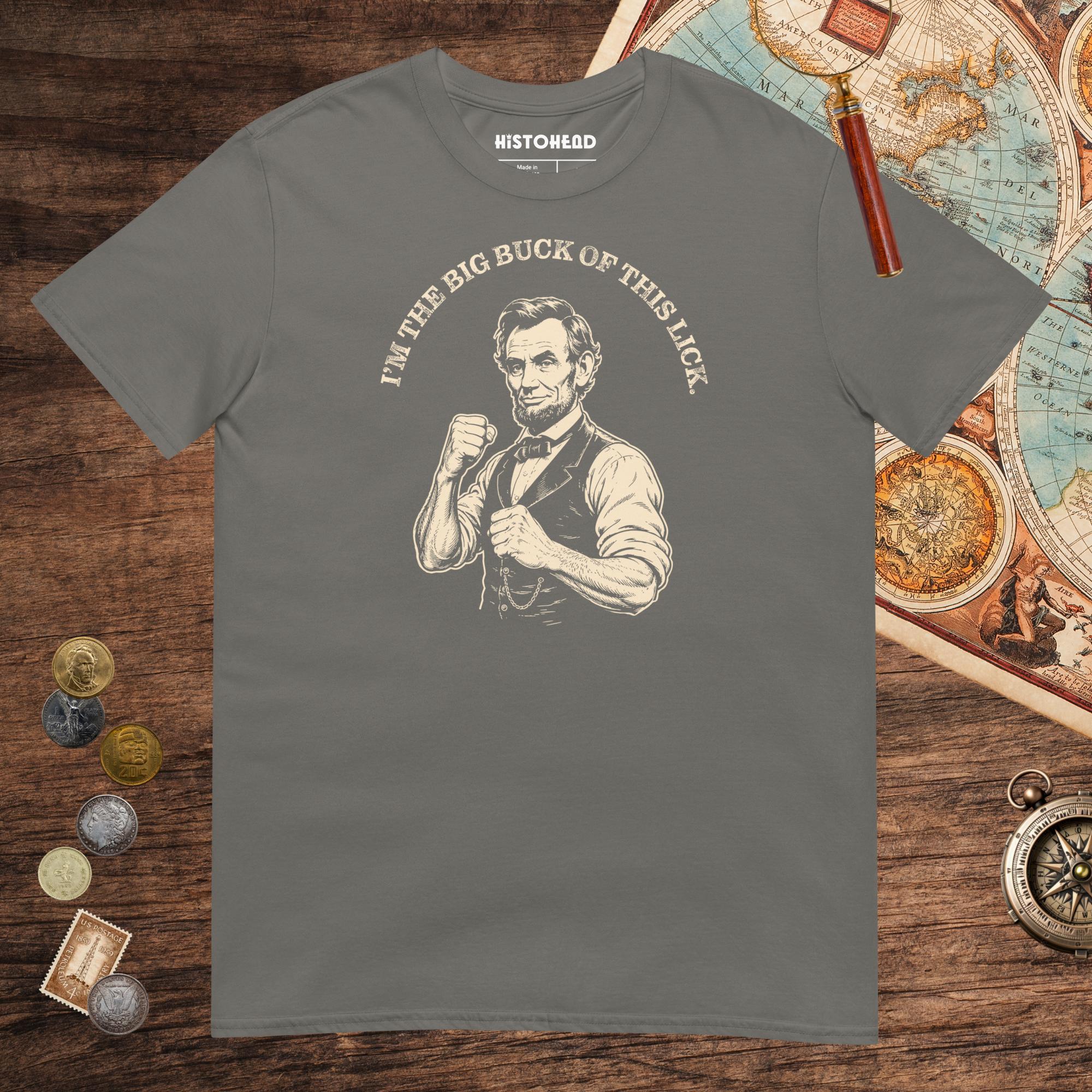 Charcoal Lincoln The Big Buck Tee - history buff gift by HistoHead