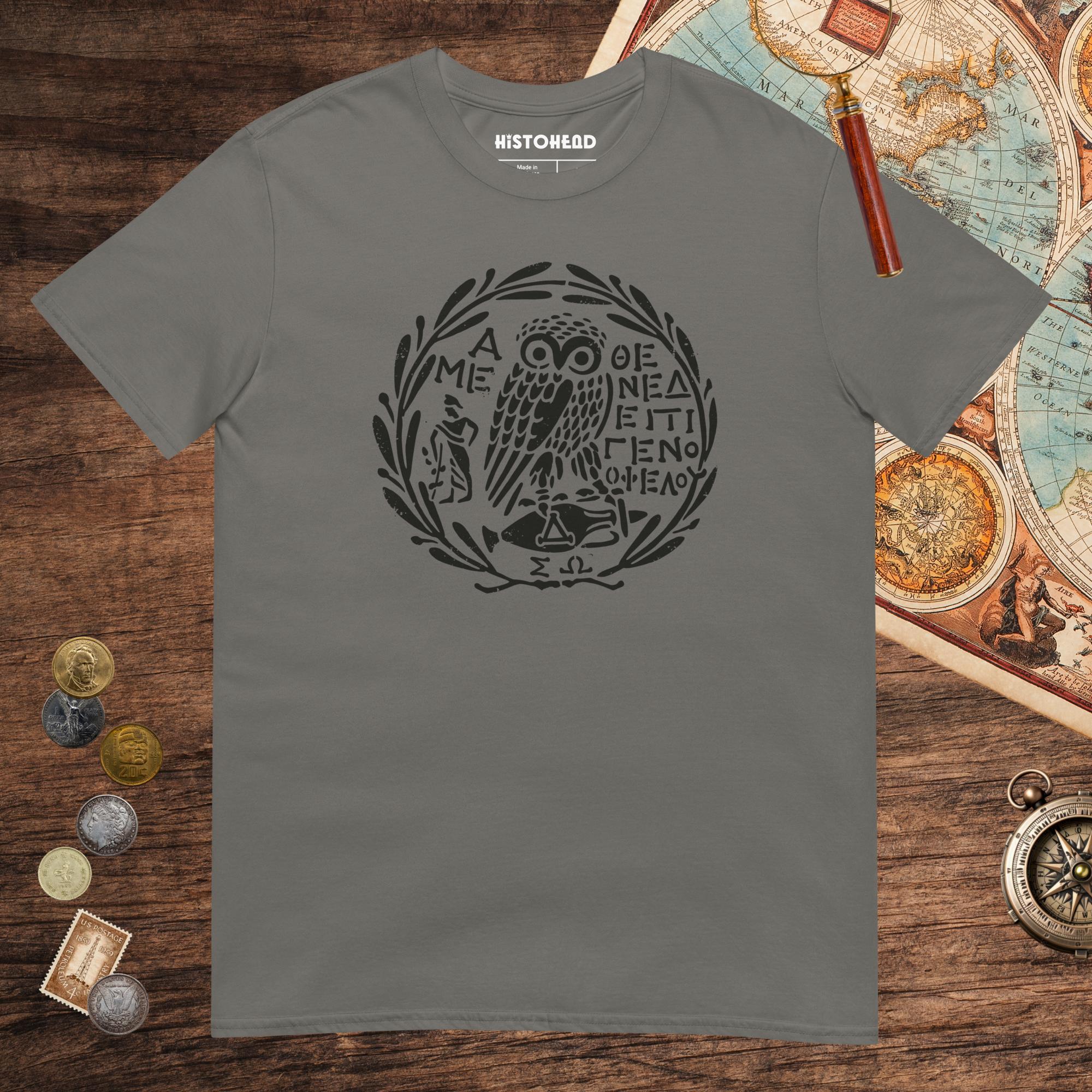 Charcoal Owl of Athena 2 Tee - history buff gift by HistoHead