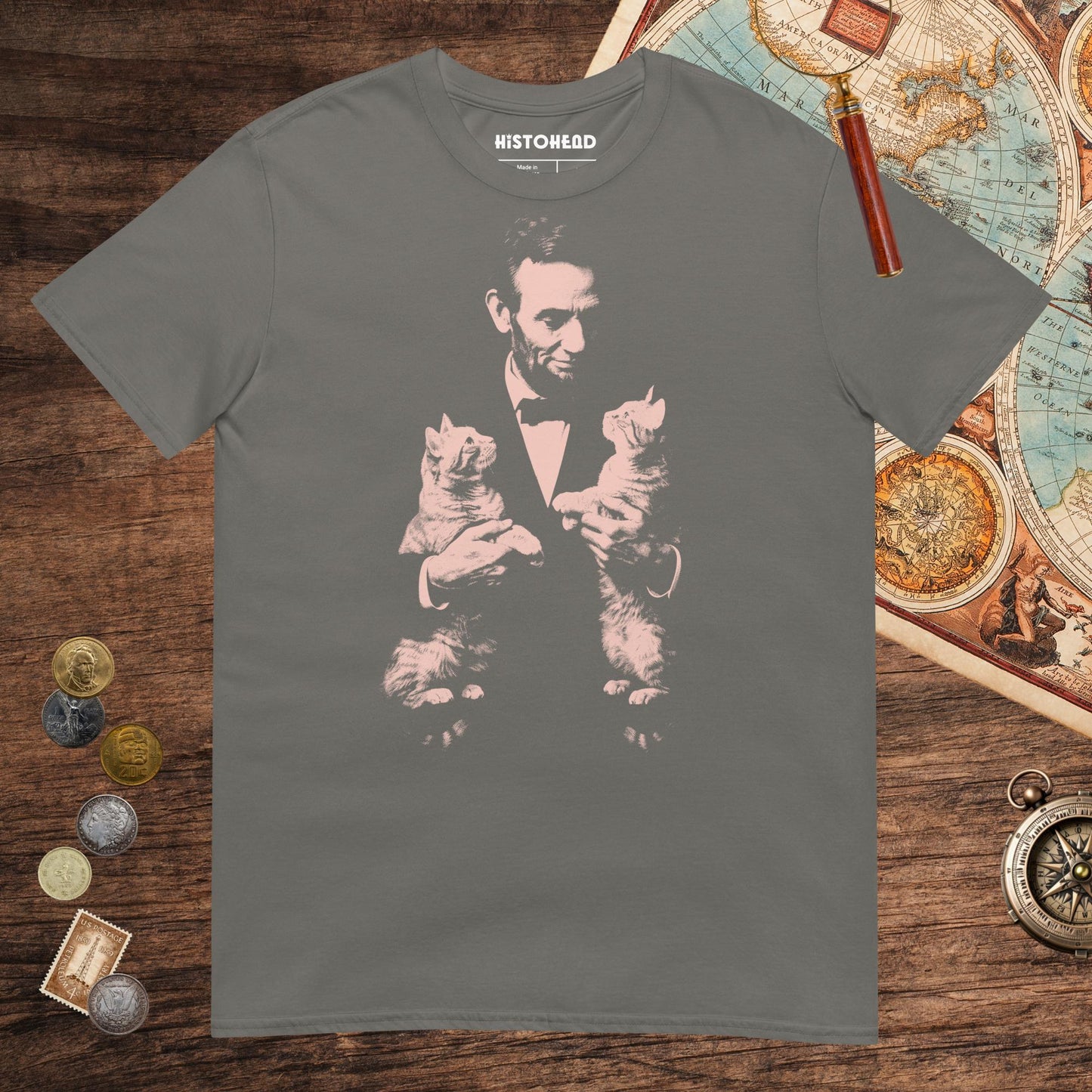 Charcoal Lincoln Kittens Tee - history buff gift by HistoHead