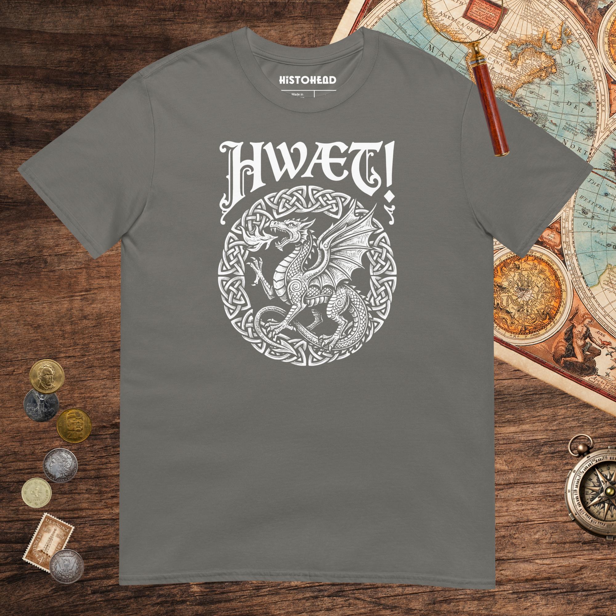 Charcoal Hwæt Dragon Tee - history buff gift by HistoHead
