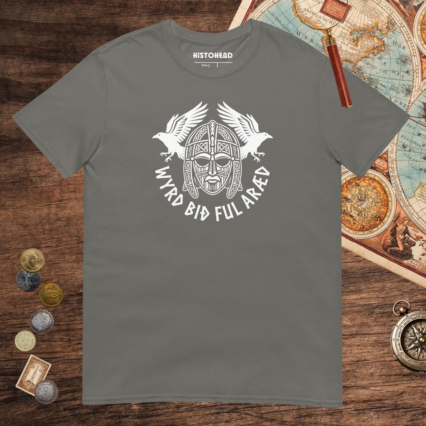 Charcoal Wyrd Bið Ful Aræd Sutton Hoo Helmet Edition Tee - history buff gift by HistoHead